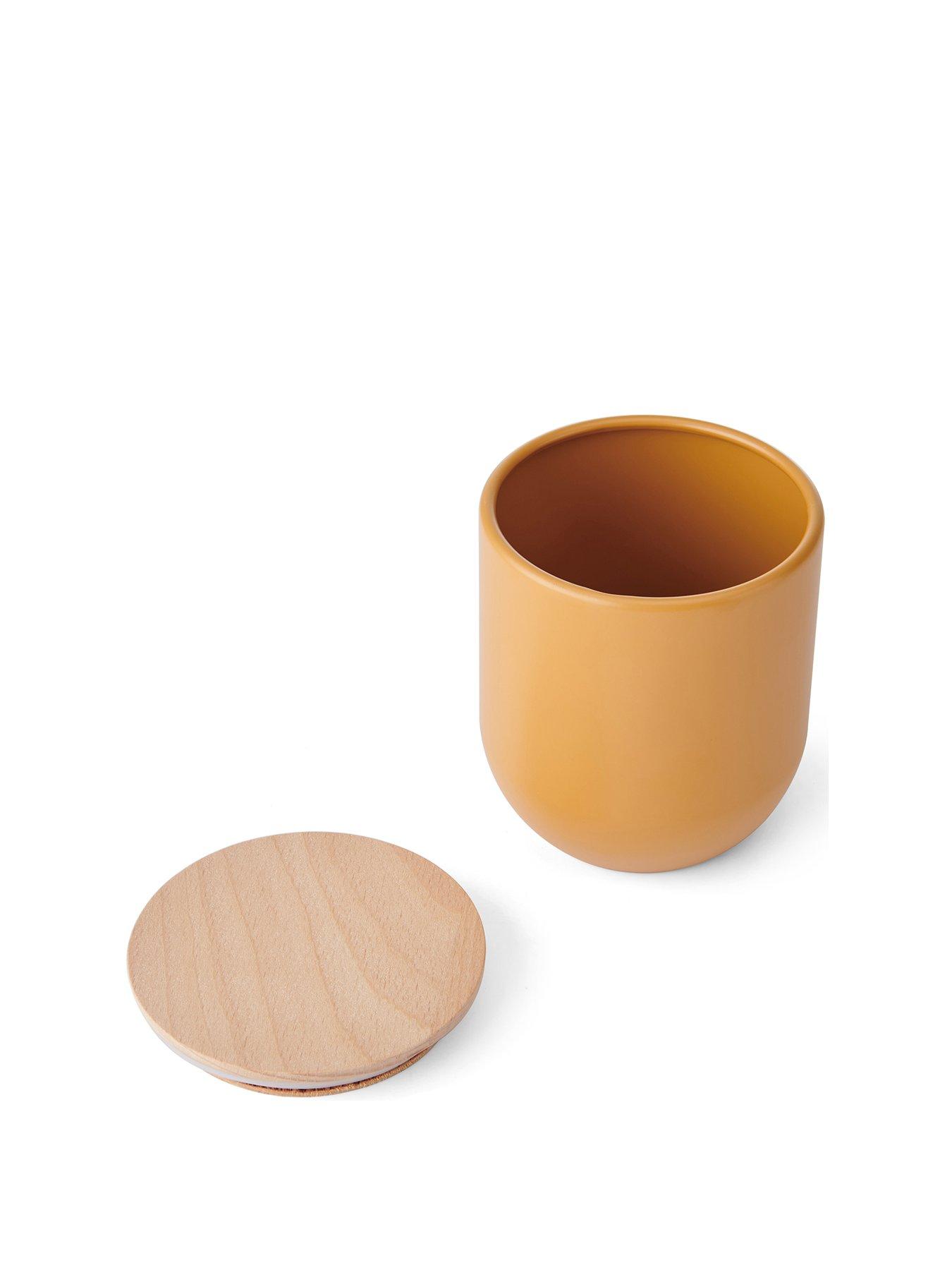 Image 2 of 7 of KitchenCraft Idilica Set of 3 Yellow Storage Jars with Beechwood Lids