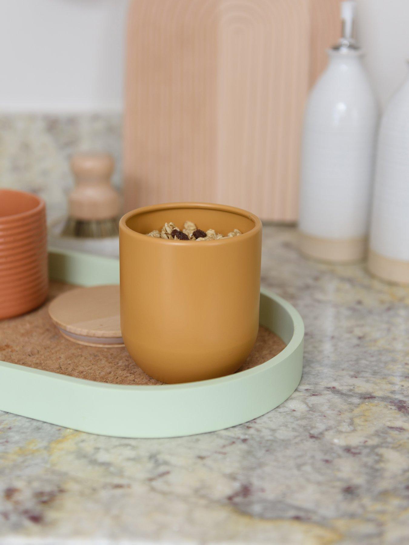 Image 5 of 7 of KitchenCraft Idilica Set of 3 Yellow Storage Jars with Beechwood Lids