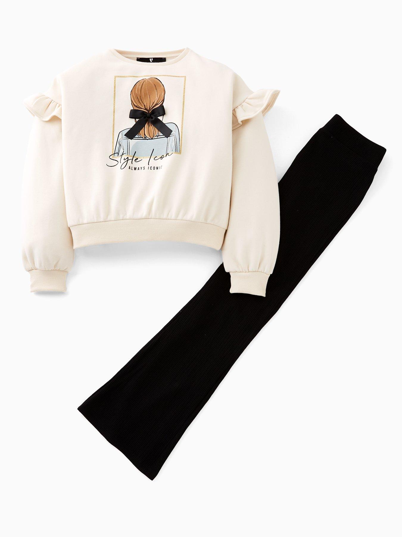 undefined Girls Sweat Applique Detail With Flare Leggings