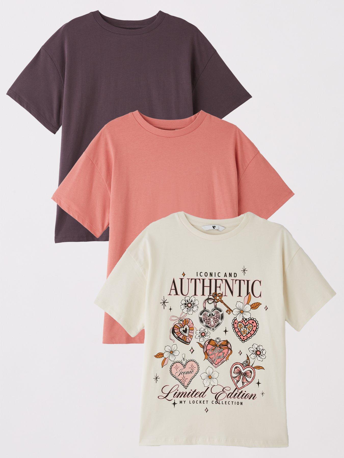 Image 1 of 5 of V by Very Girls Oversized 3 Pack Short Sleeve Tops - Multi