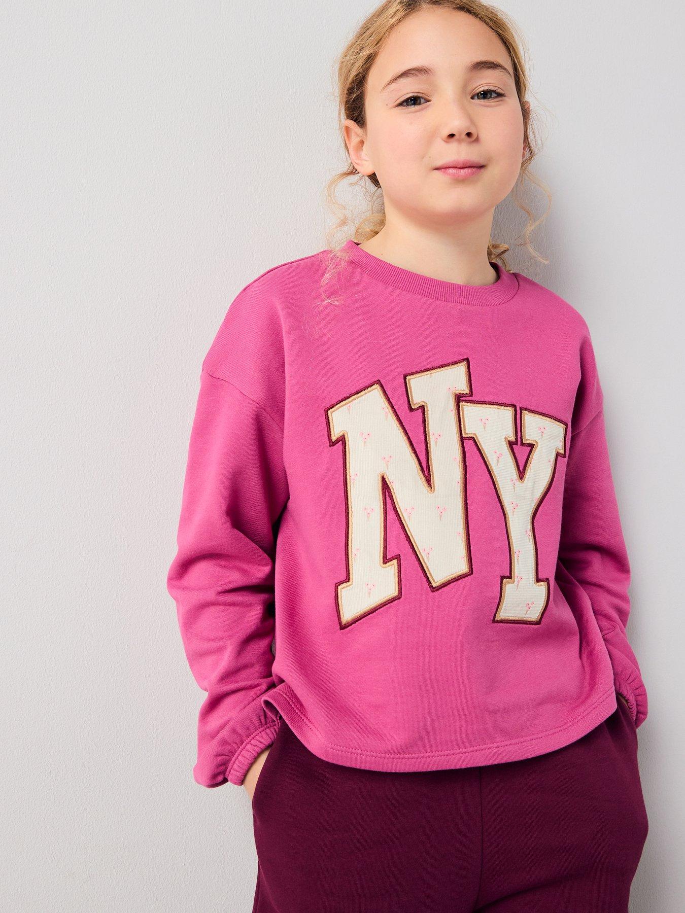 Image 1 of 5 of V by Very Girls Long Sleeve Embroidered Slogan Top - Multi