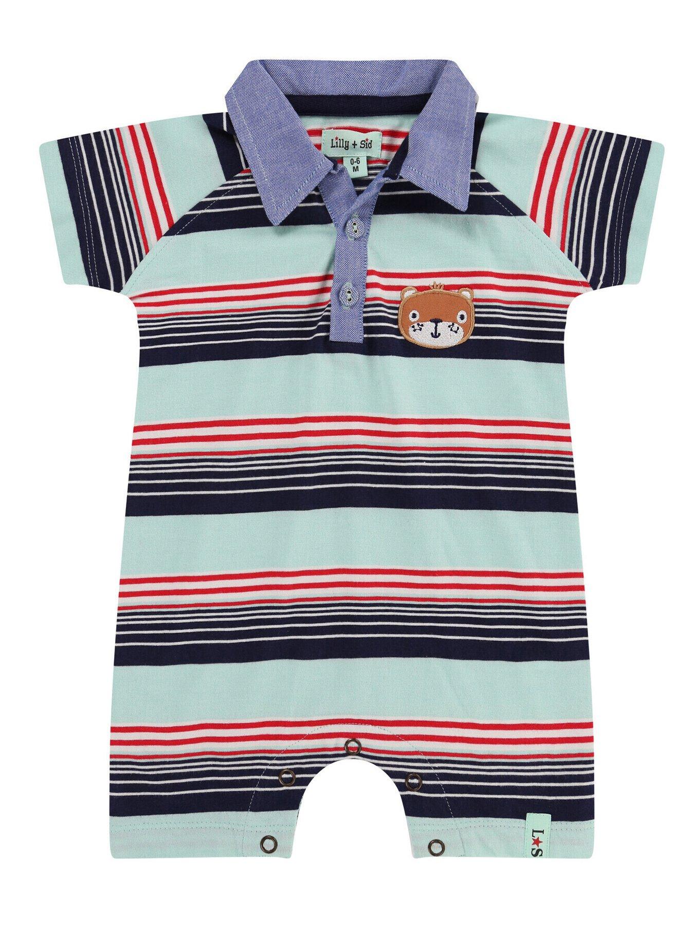 undefined Baby Boys Varied Stripe Polo Romper - Multi