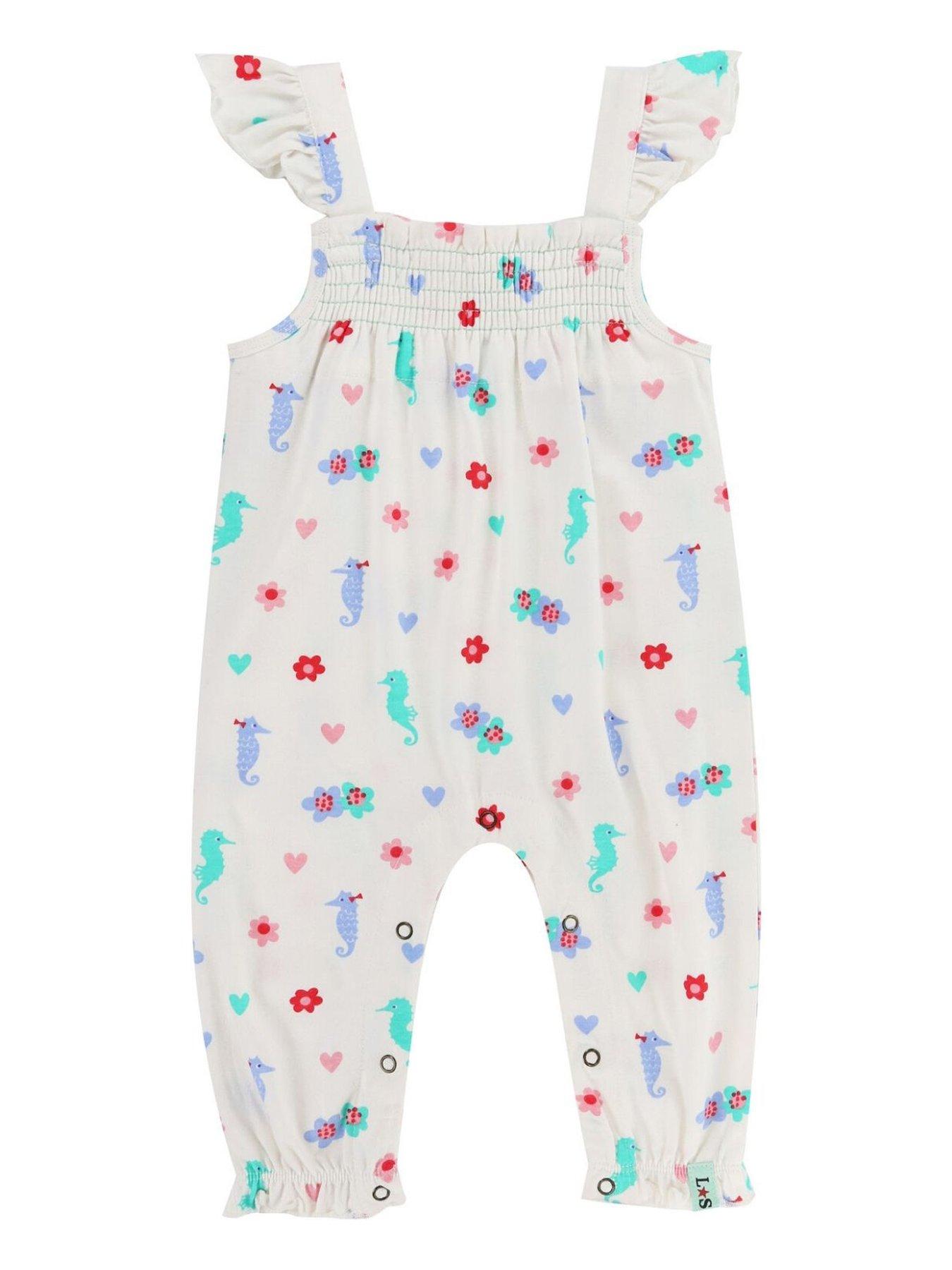 undefined Baby Girls Seahorse Frill Dungarees - Multi