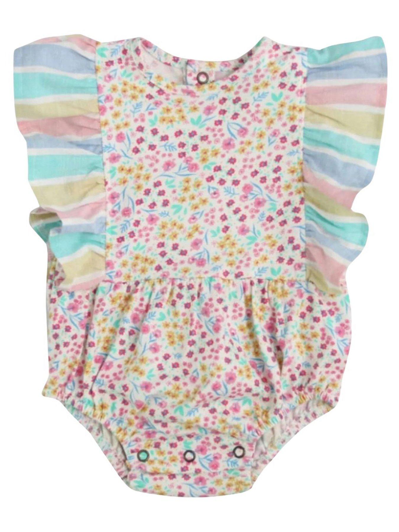 undefined Baby Girls Floral Stripe Bubble Romper - Multi