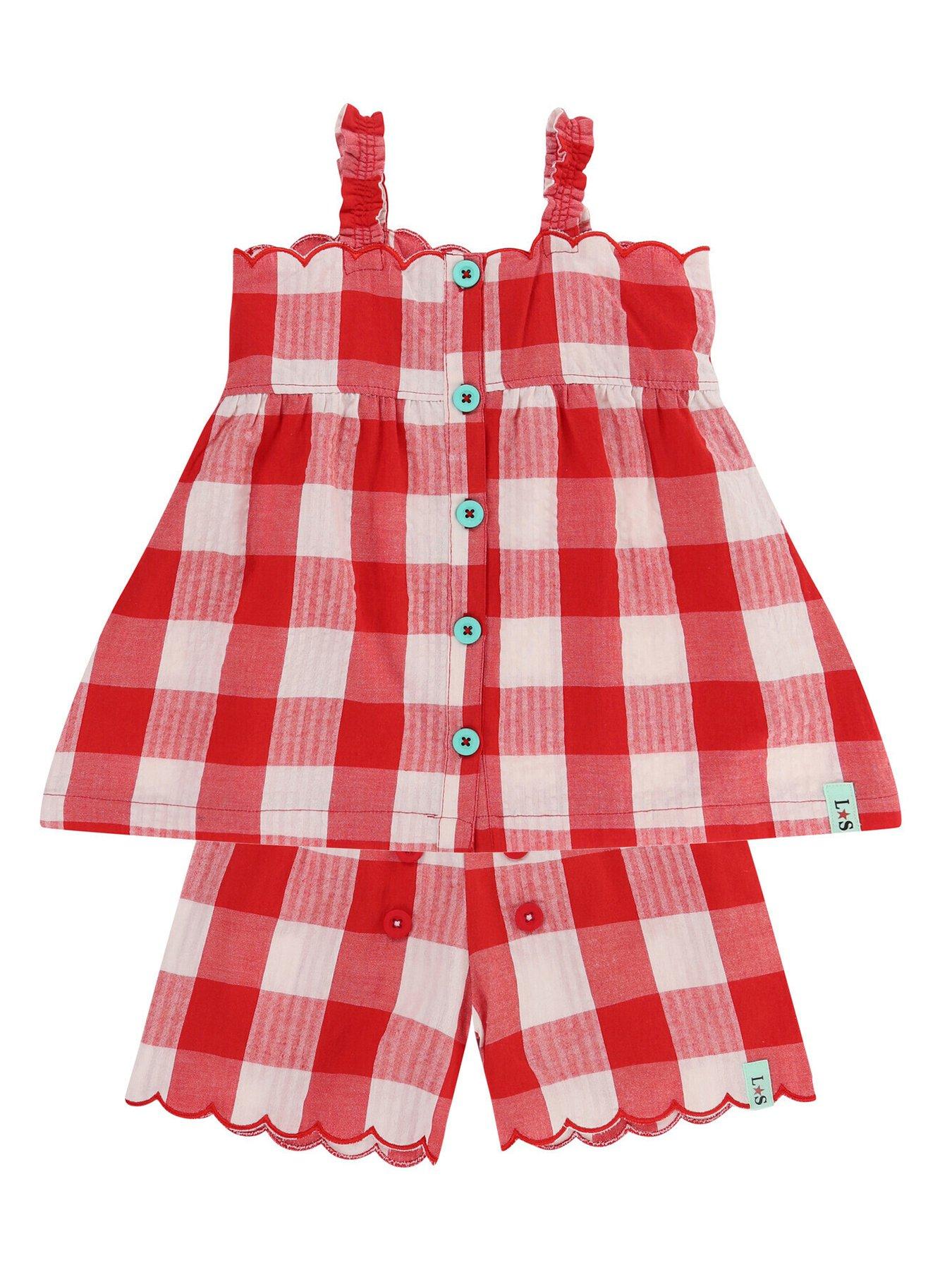 undefined Girls Red Gingham Short Set - Multi