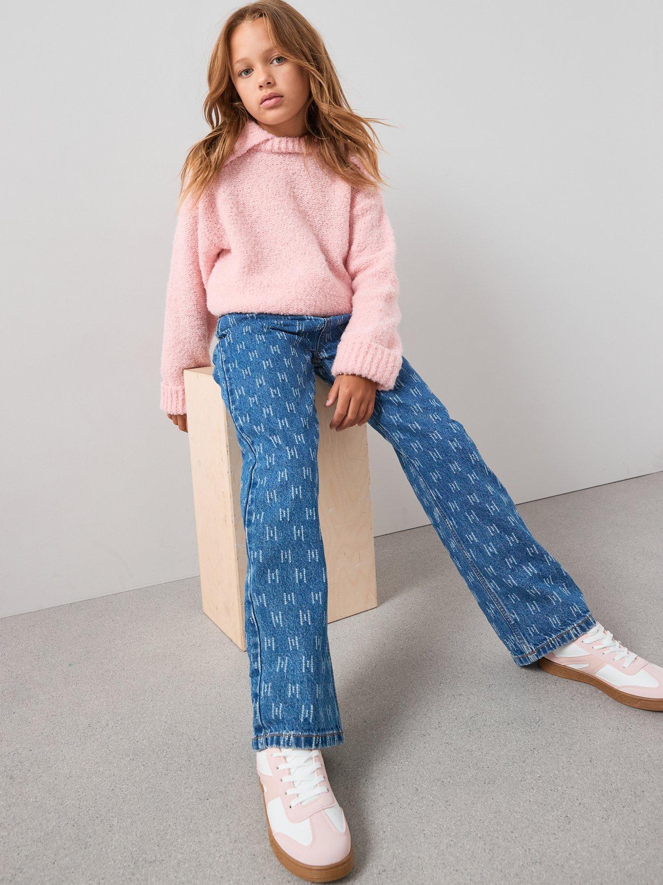 The Very Collection Girls Distressed Wide Leg Jeans - Mid Wash