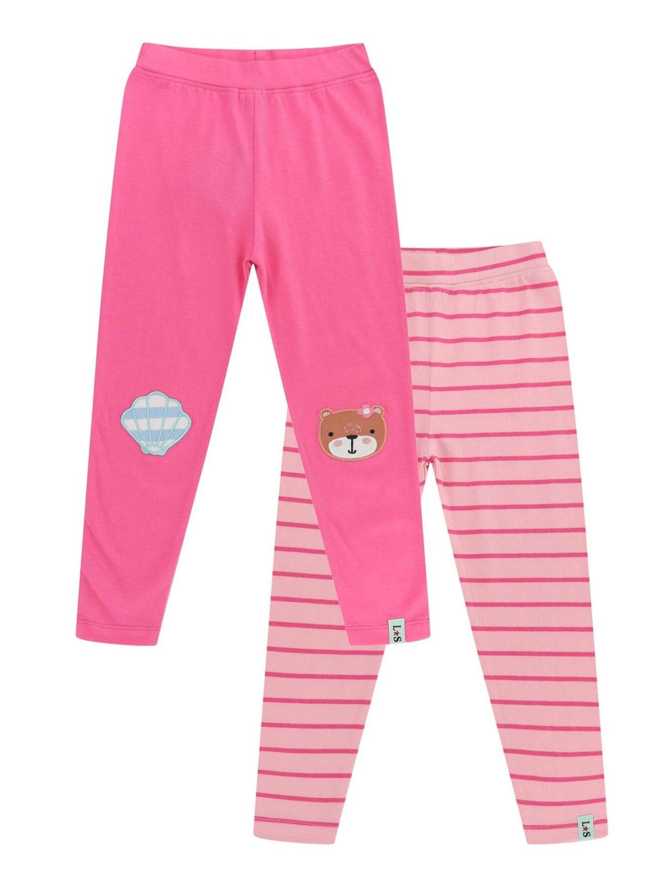 undefined Girls 2 Pack Shell/Stripe Leggings - Pink