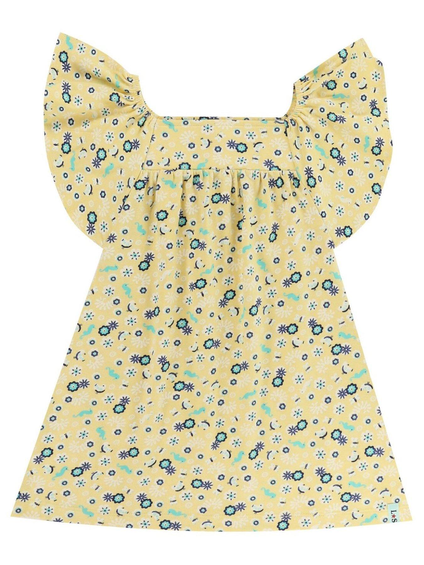undefined Girls Fultter Sleeve Seafloral Dress - Yellow