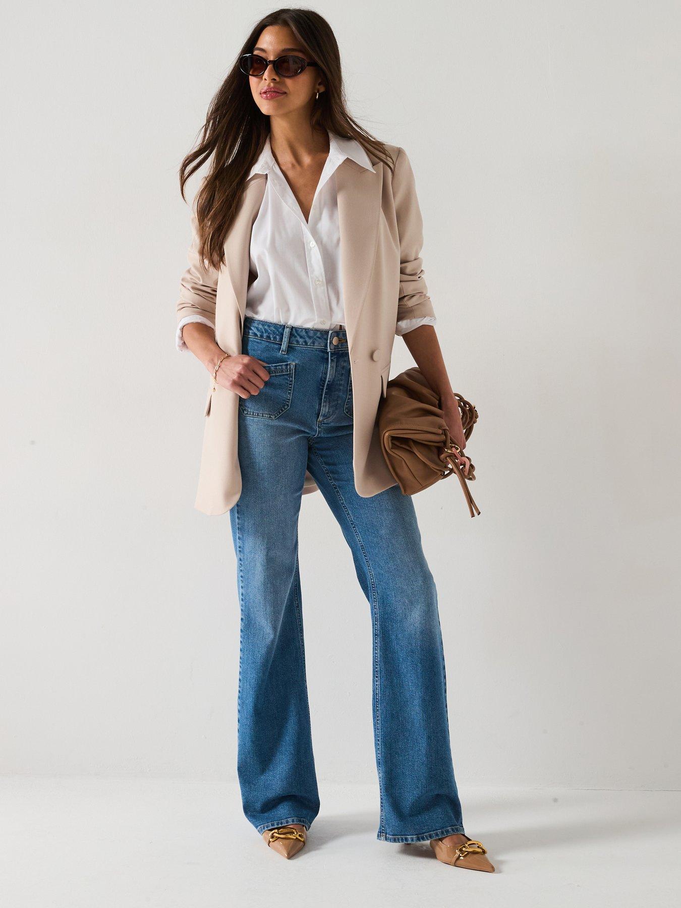 The Very Collection Flare Jeans With Front Patch Pockets - Mid Wash