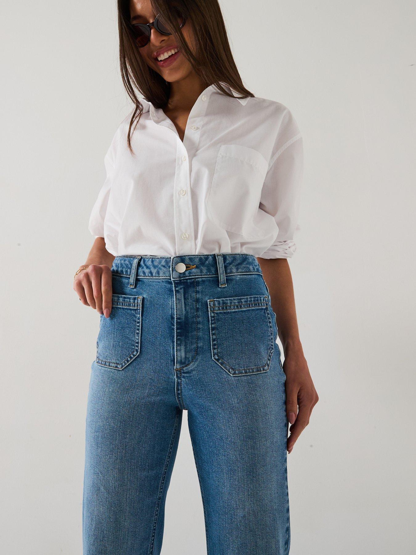 Image 5 of 6 of V by Very Flare Jeans With Front Patch Pockets - Mid Wash