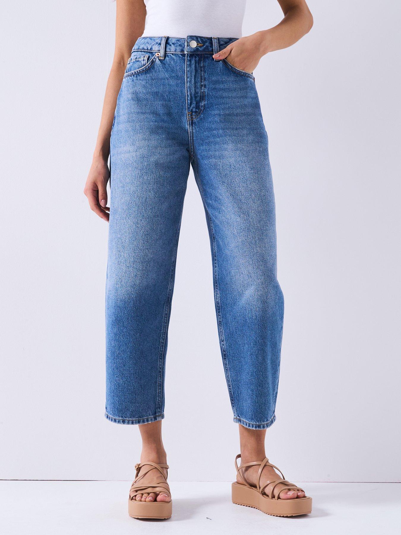 undefined Cropped Barrel Leg Jeans - Mid Wash
