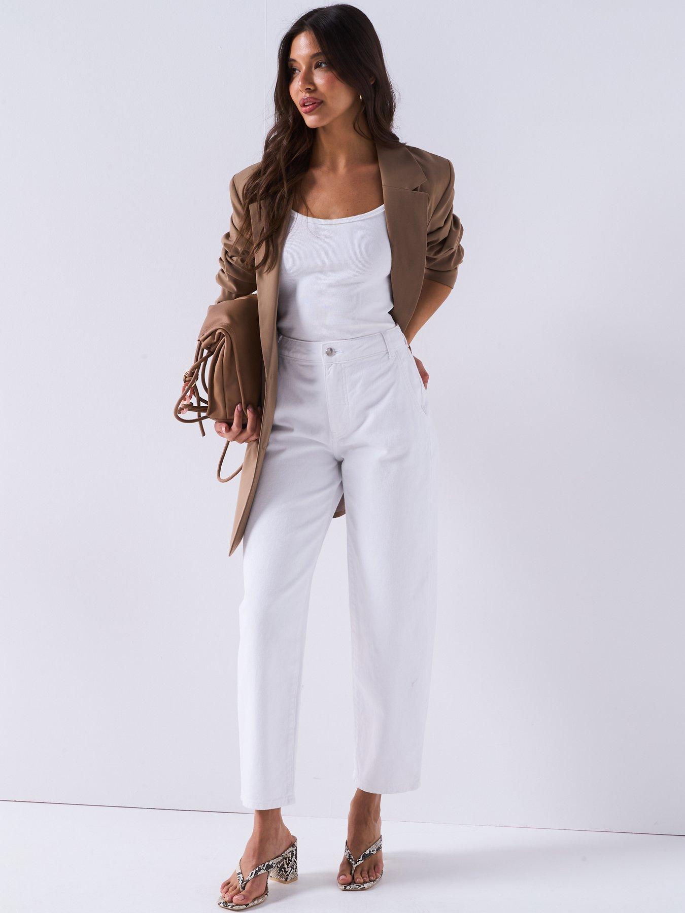 Image 3 of 6 of V by Very Barrel Leg Jeans - White