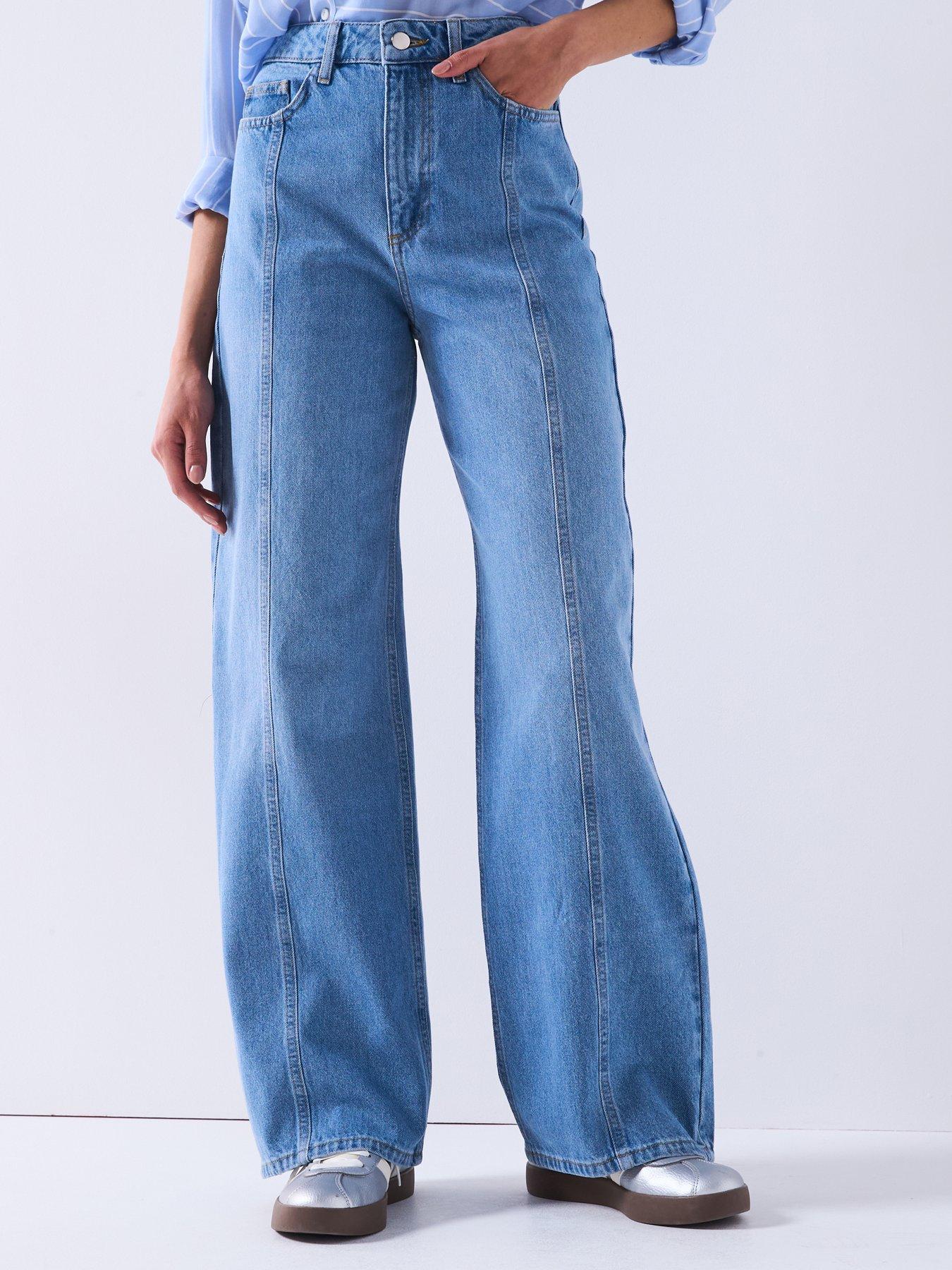 undefined Seam Front Wide Leg Jeans - Mid Wash