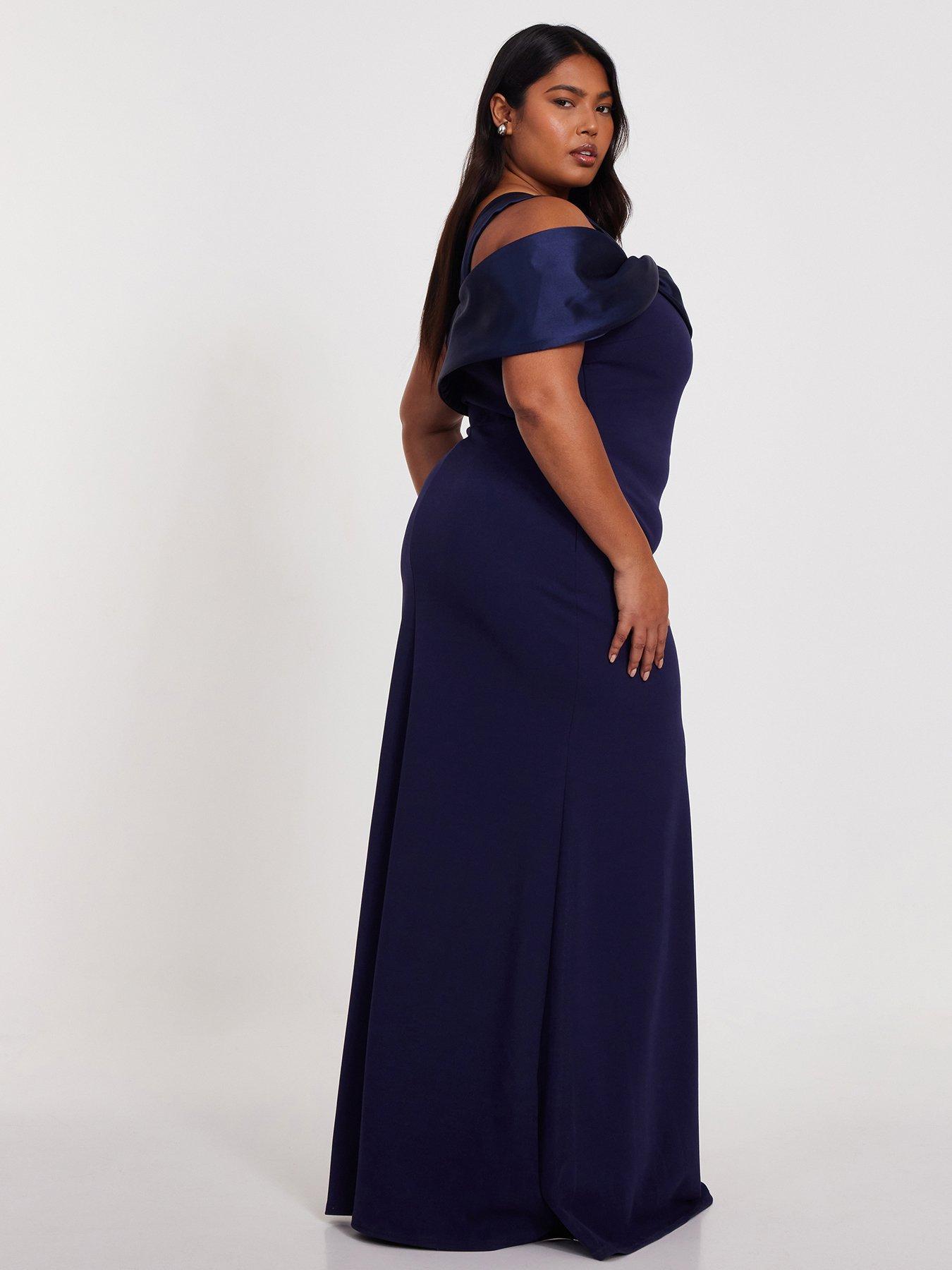 Image 2 of 6 of Quiz Curve Navy One Shoulder Maxi Dress