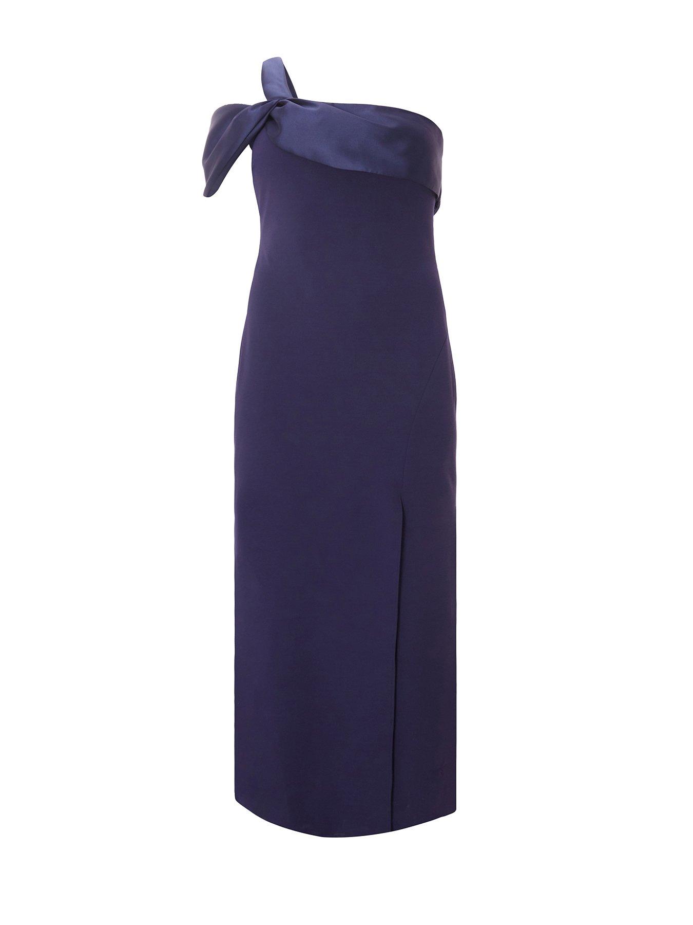 Image 4 of 6 of Quiz Curve Navy One Shoulder Maxi Dress