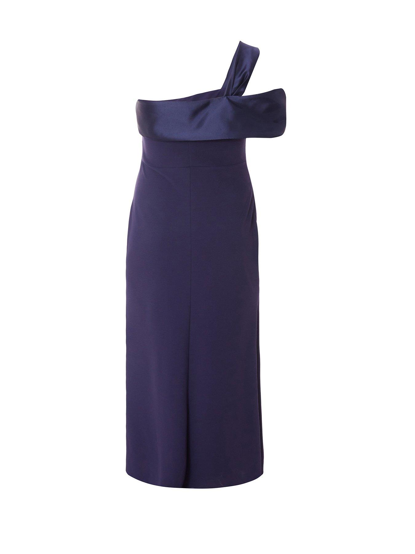 Image 5 of 6 of Quiz Curve Navy One Shoulder Maxi Dress