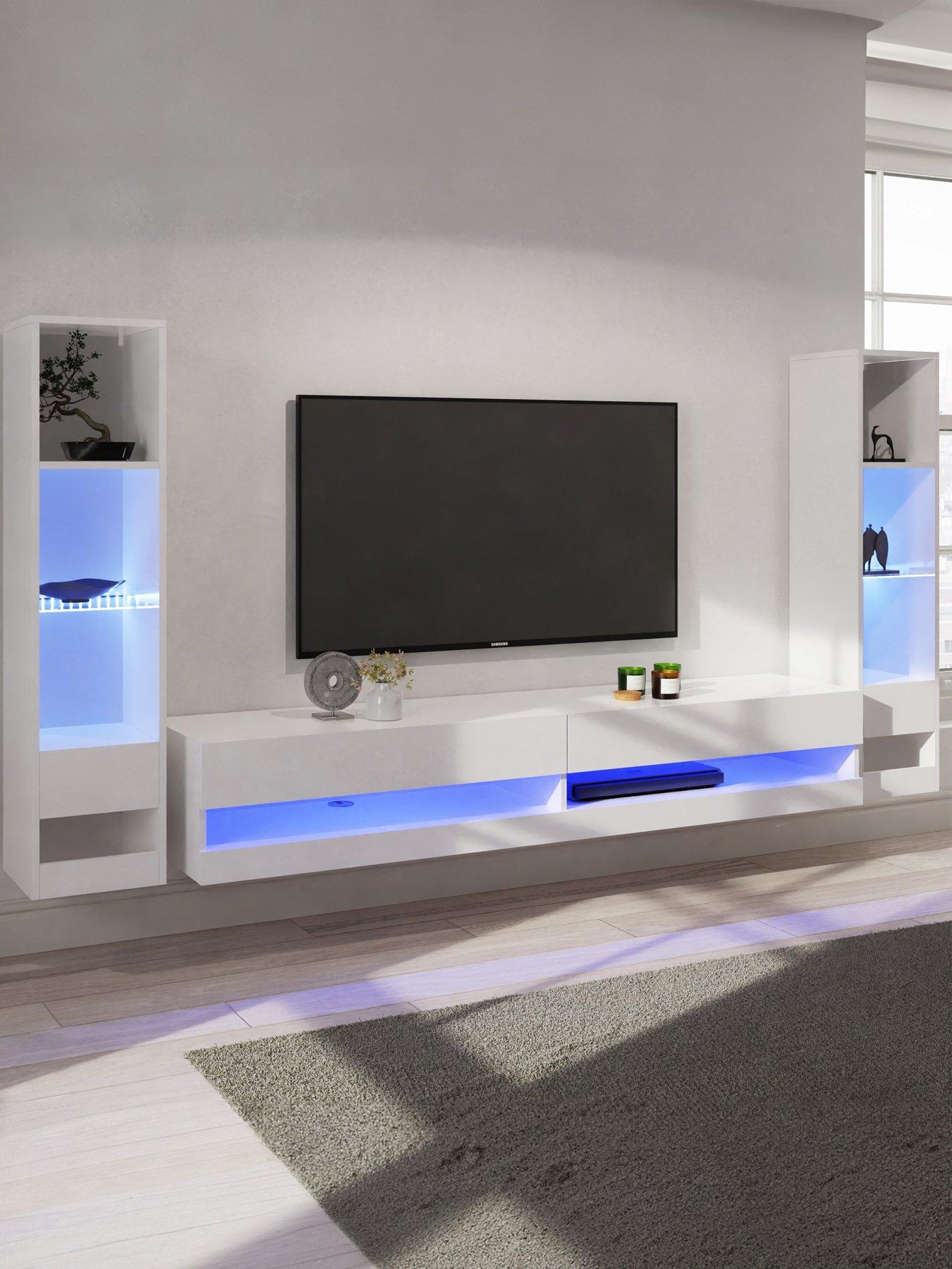 undefined Galicia 180 cm TV Unit + 2 Shelf Units with LED Lights - fits up to 80 inch TV - White