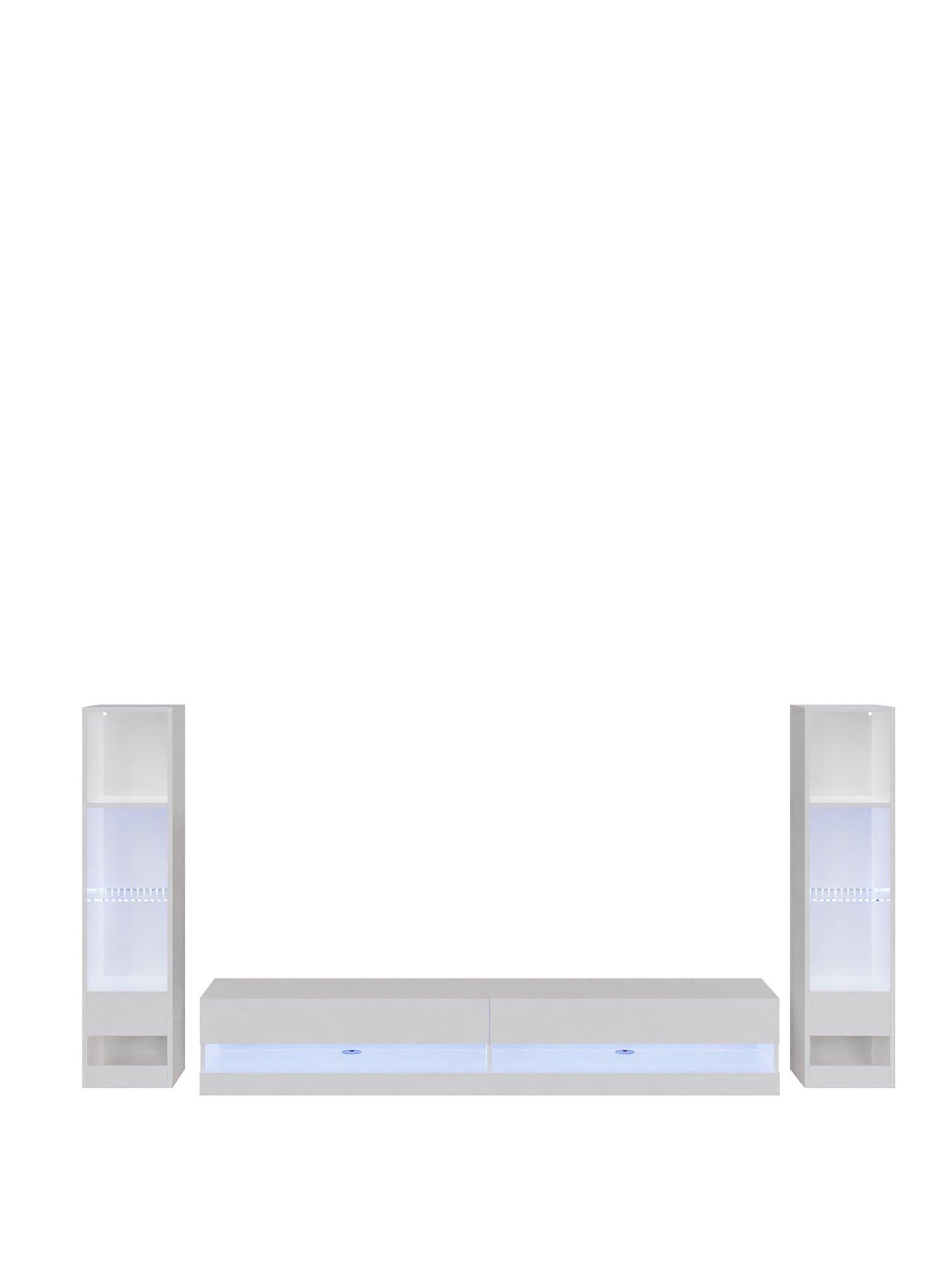 Image 2 of 6 of GFW Galicia 180 cm TV Unit + 2 Shelf Units with LED Lights - fits up to 80&nbsp;inch TV - White