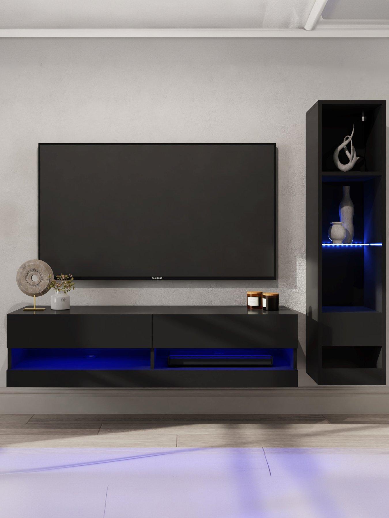 undefined Galicia 120 cm TV Unit + Shelf Unit with LED Lights - fits up to 55 inch TV - Black
