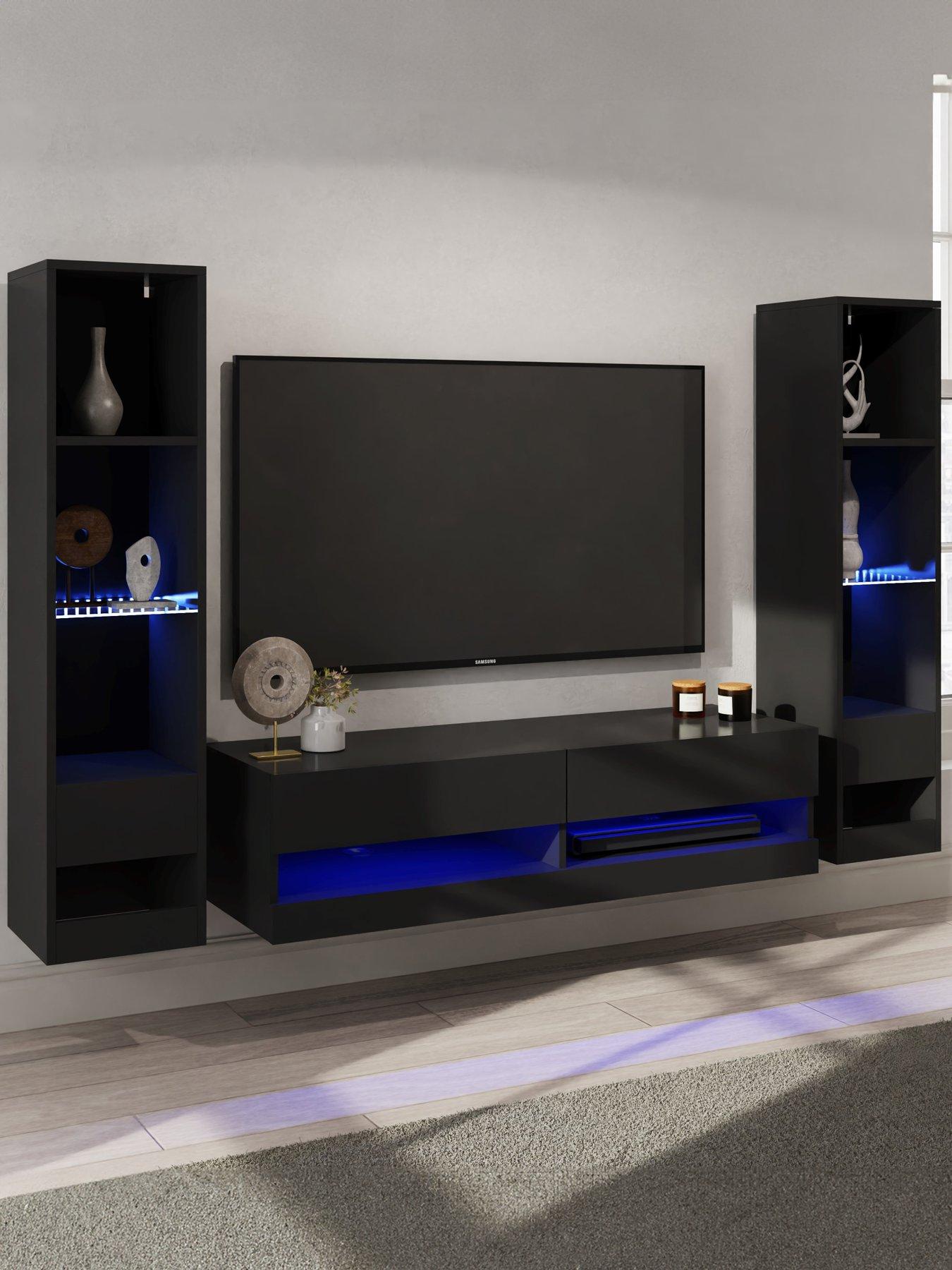 undefined Galicia 120 cm TV Unit + 2 Shelf Units - fits up to 55 inch TV - Black