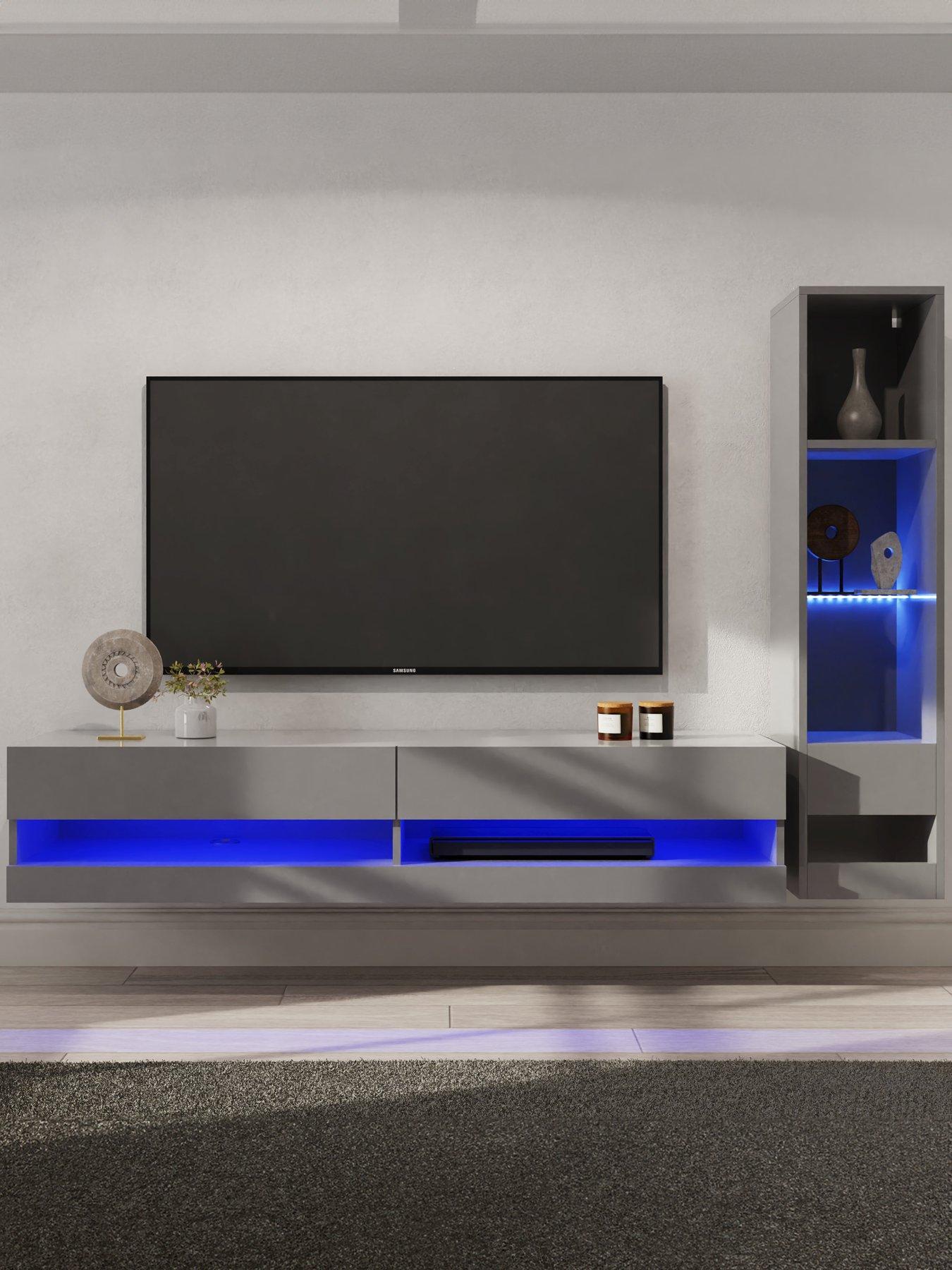 undefined Galicia 150 cm TV Unit + Shelf Unit with LED Lights - fits up to 65 inch TV - Grey