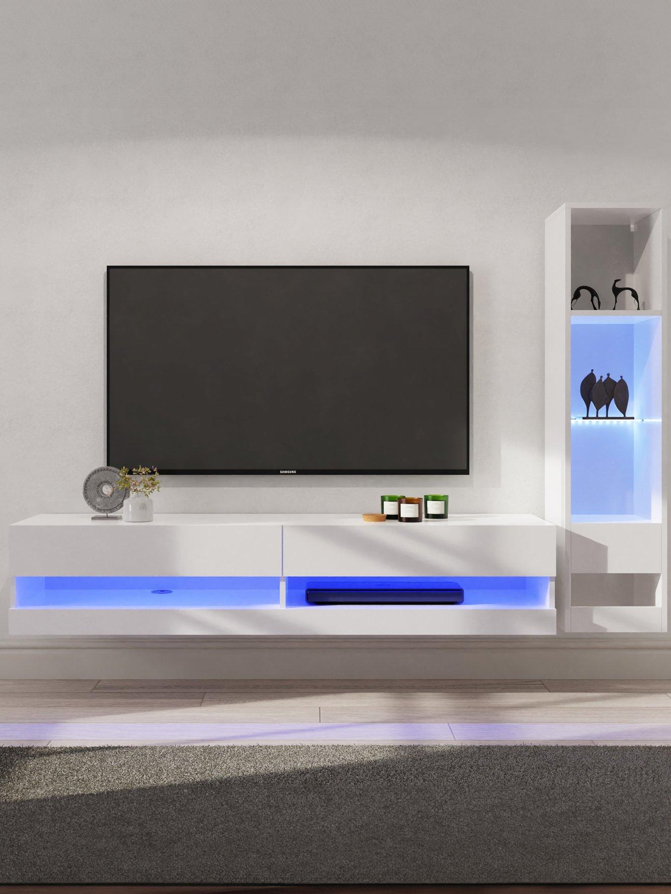 undefined Galicia 150 cm TV Unit + Shelf Unit with LED Lights - fits up to 65 inch TV - White