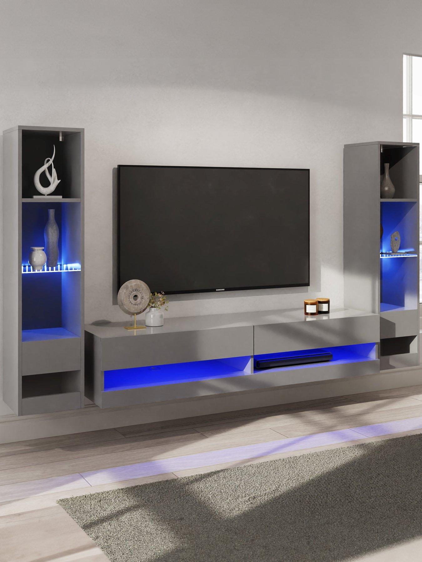 GFW Galicia 150 Cms Tv Unit + 2 Shelf Units - Fits up to 65 inch TV - Grey