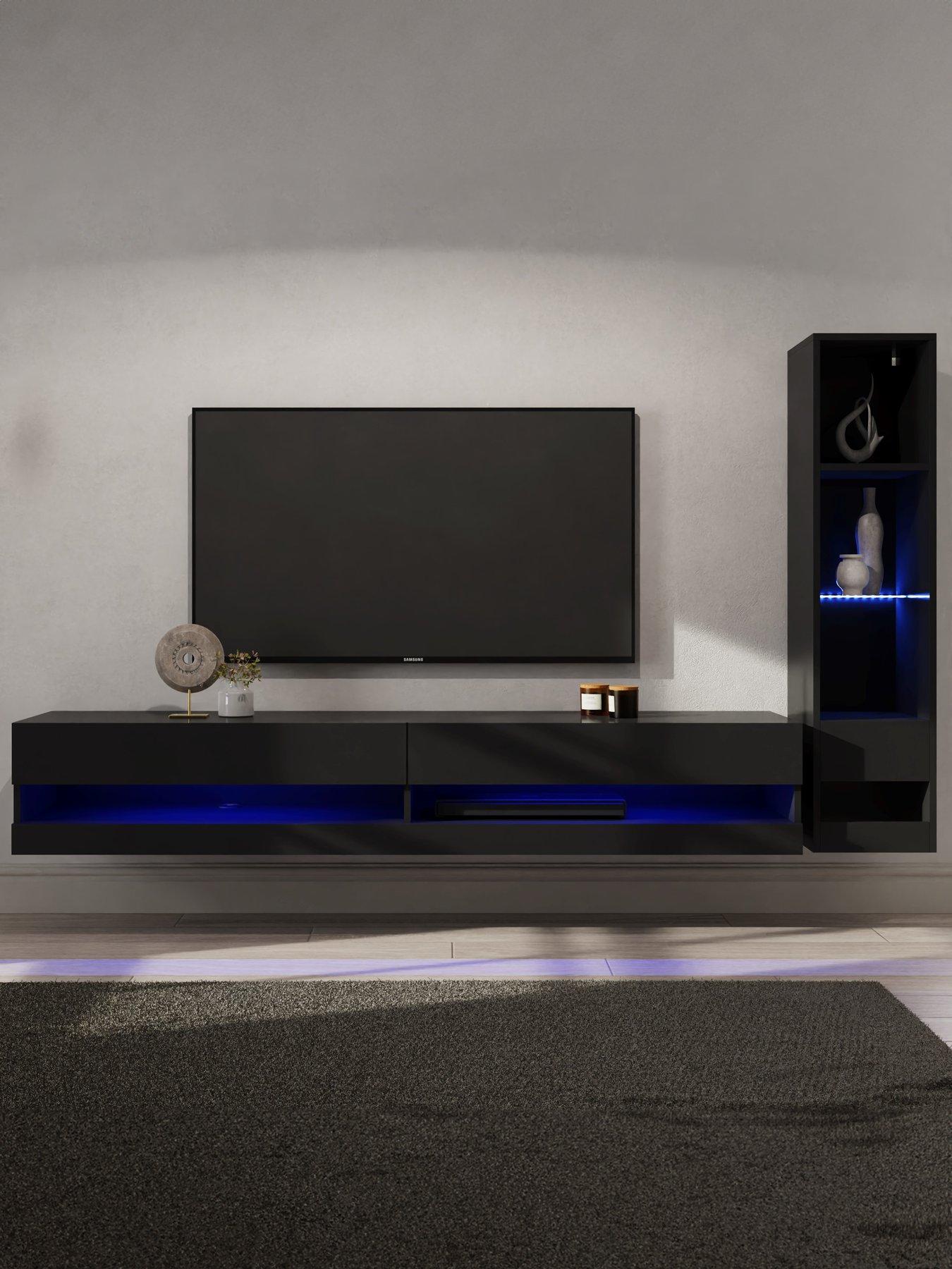undefined Galicia 180 cm TV Unit + Shelf Unit - fits up to 80 inch TV - Black