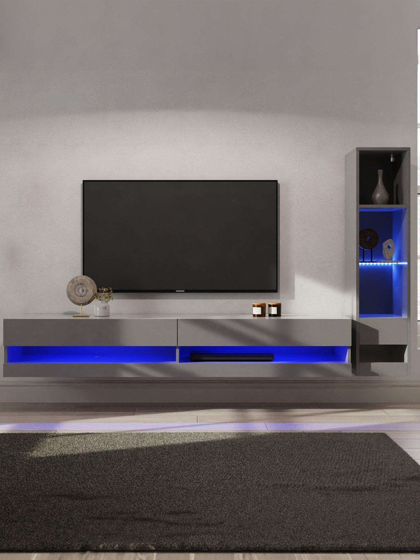 undefined Galicia 180 cm TV Unit + Shelf Unit with LED Lights - fits up to 80 inch TV - Grey