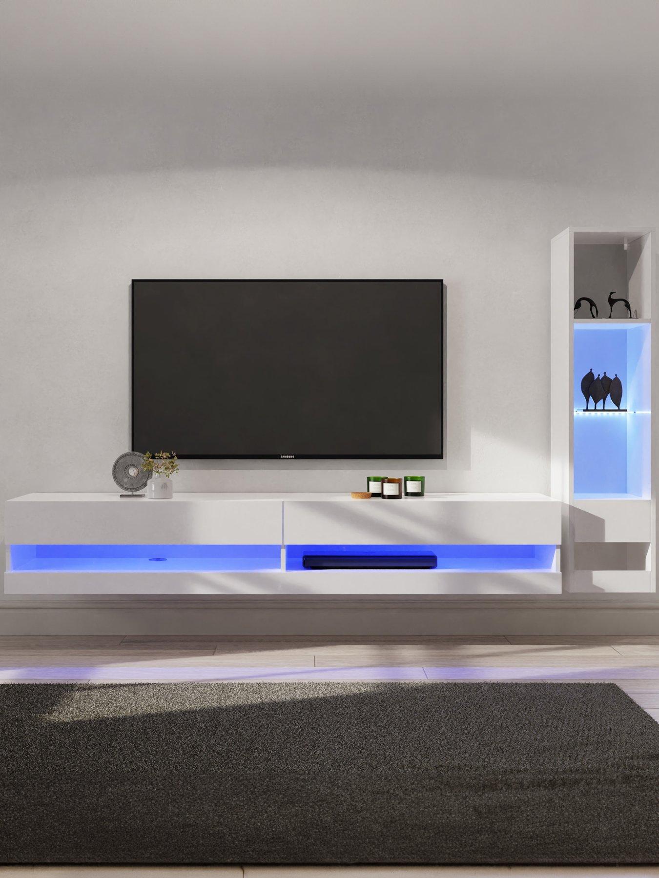 Image 1 of 7 of GFW Galicia 180 cm&nbsp;TV Unit +&nbsp;Shelf Unit with LED Lights&nbsp;- fits up to 80 inch TV - White