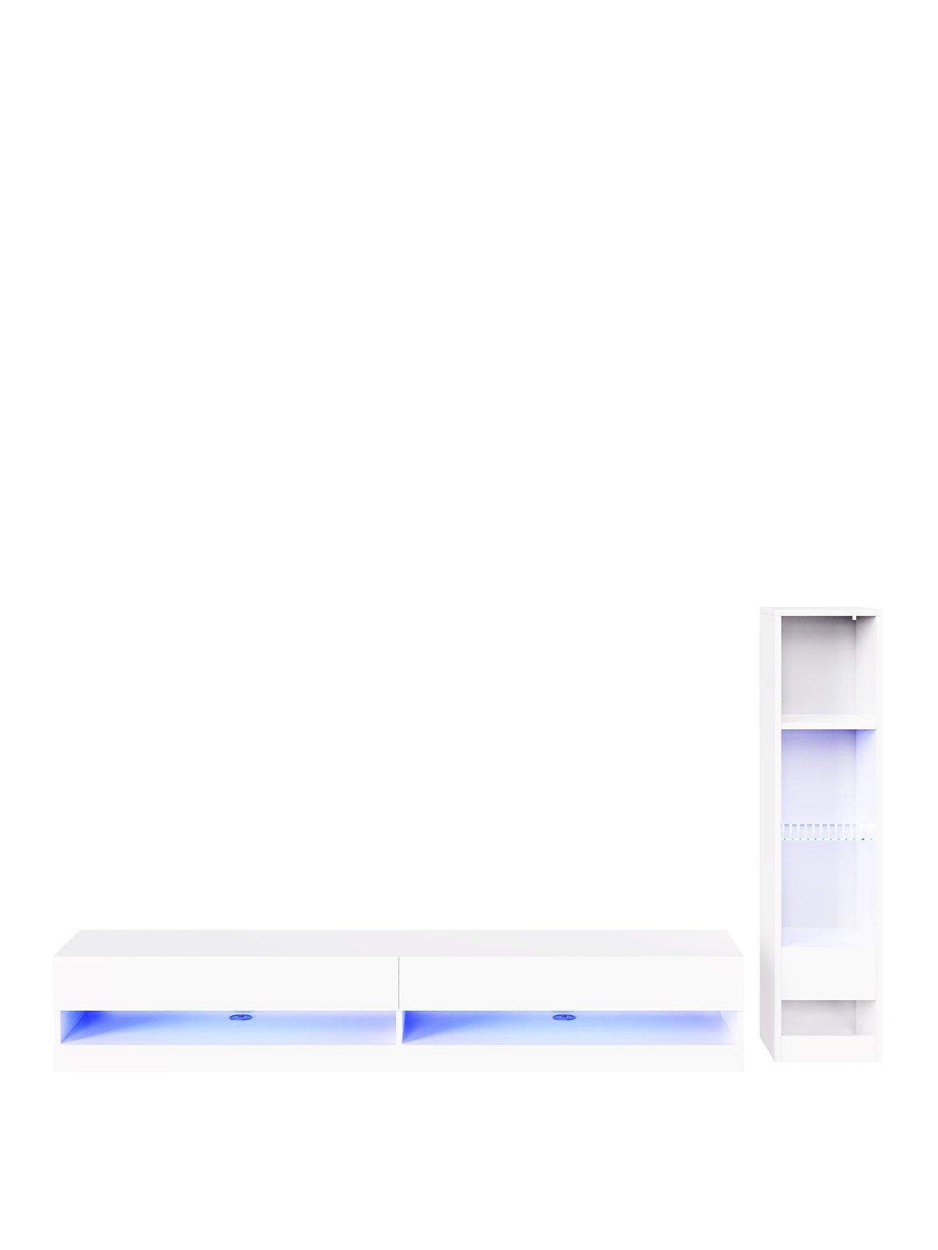 Image 2 of 7 of GFW Galicia 180 cm&nbsp;TV Unit +&nbsp;Shelf Unit with LED Lights&nbsp;- fits up to 80 inch TV - White