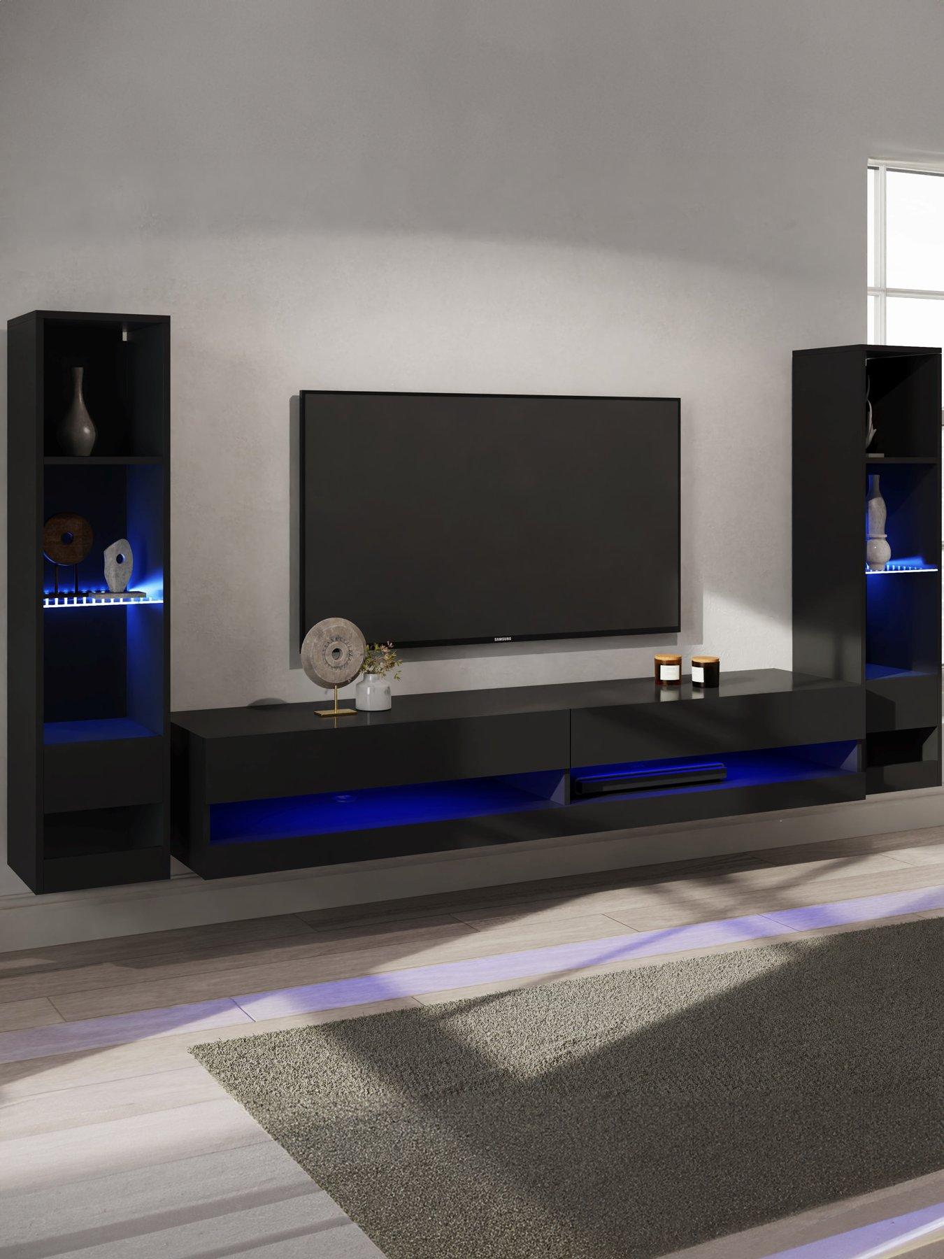 undefined Galicia 180 cm TV Unit + 2 Shelf Units - fits up to 80 inch TV - Black