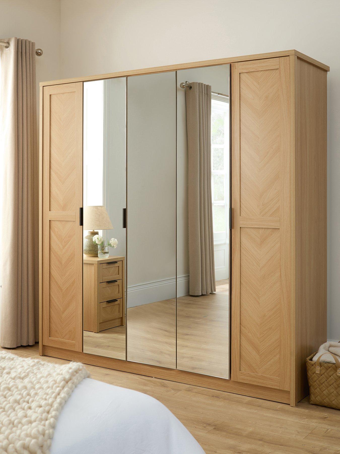 Very Home Chevry 5 Door Mirrored Wardrobe - Oak
