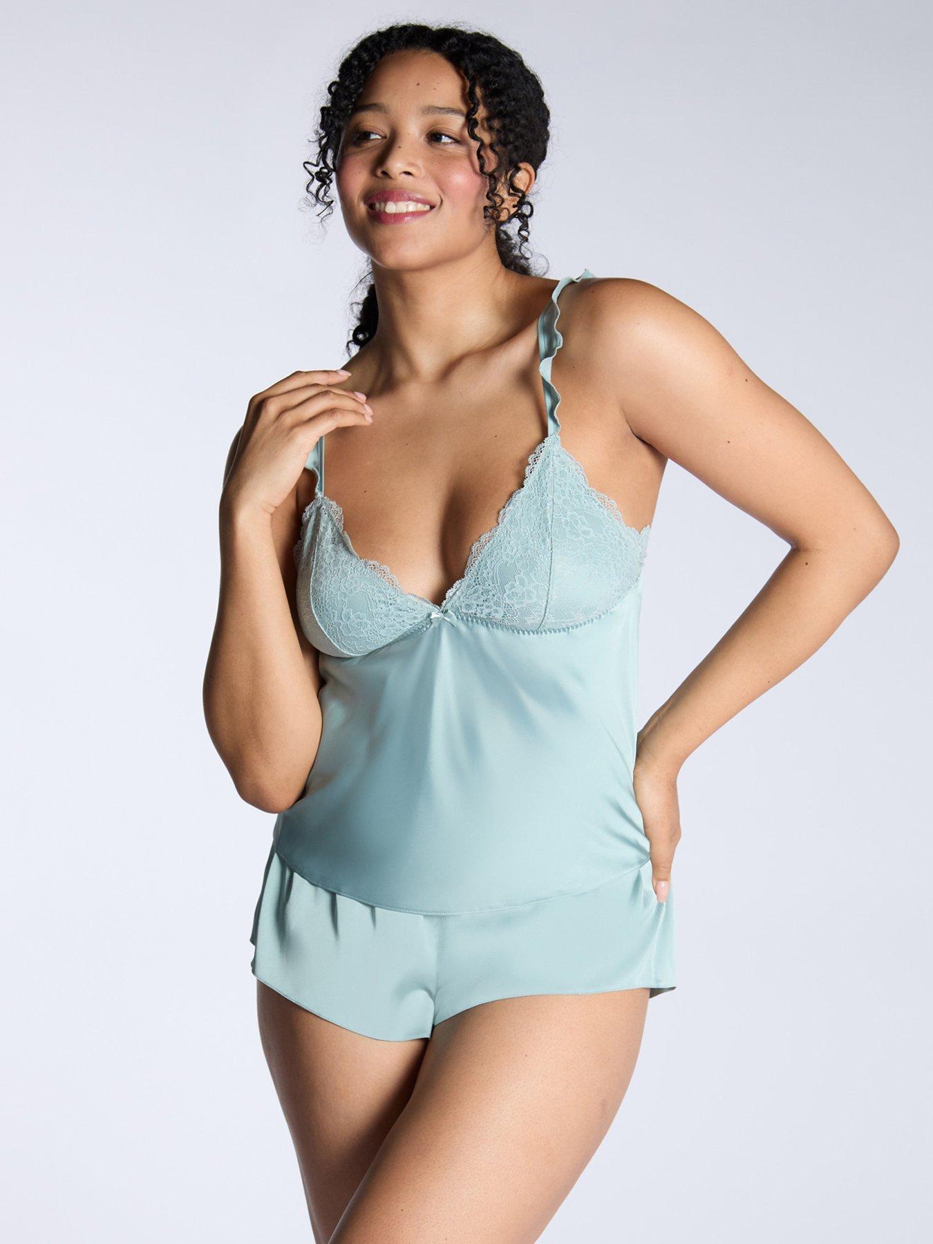Boux Avenue: Elphine Satin Cami  &  Short Pyjama Set - Sea Green