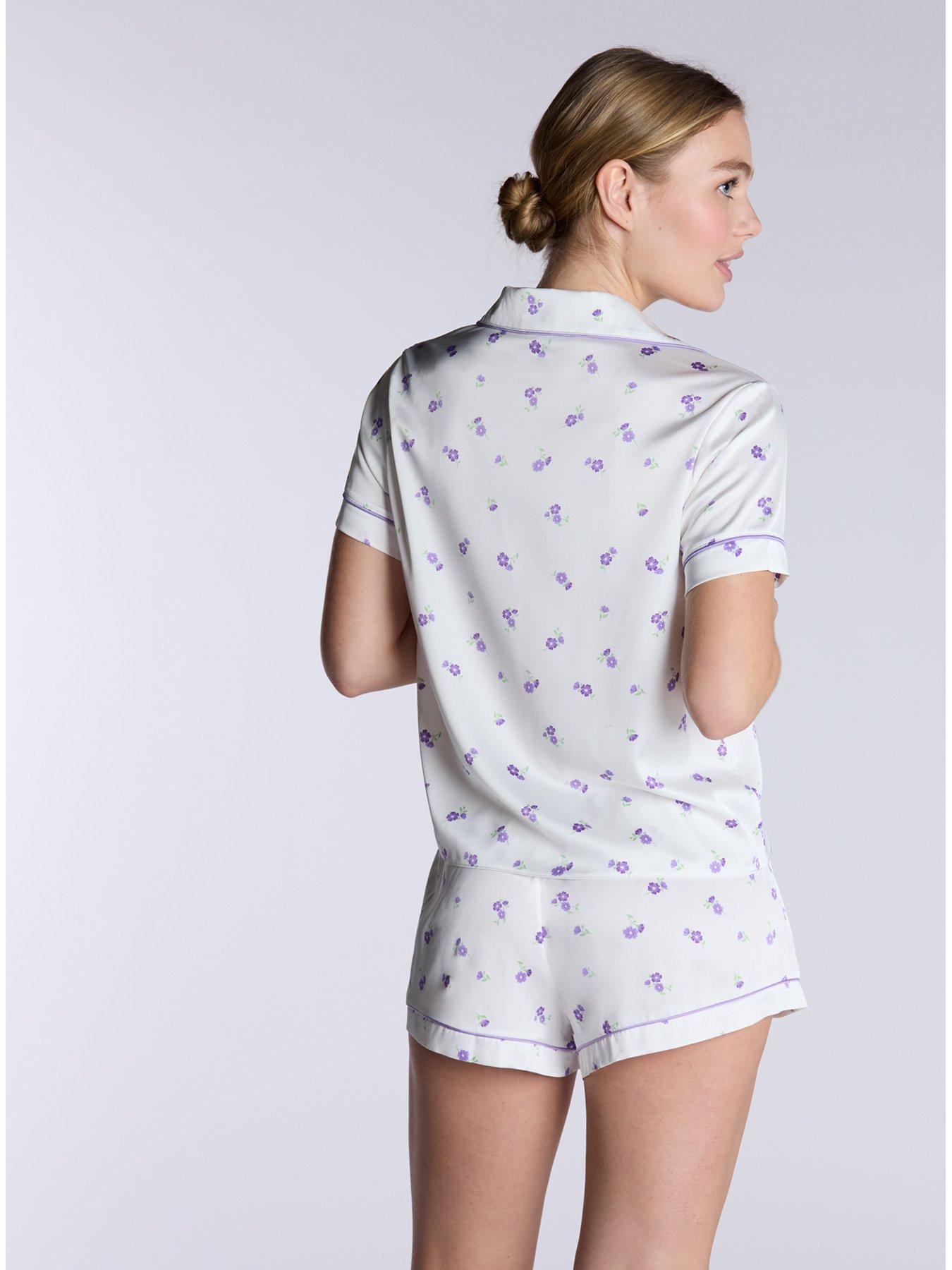 Image 2 of 5 of Boux Avenue Luxe Satin Floral Short Sleeve Pyjama Set - White