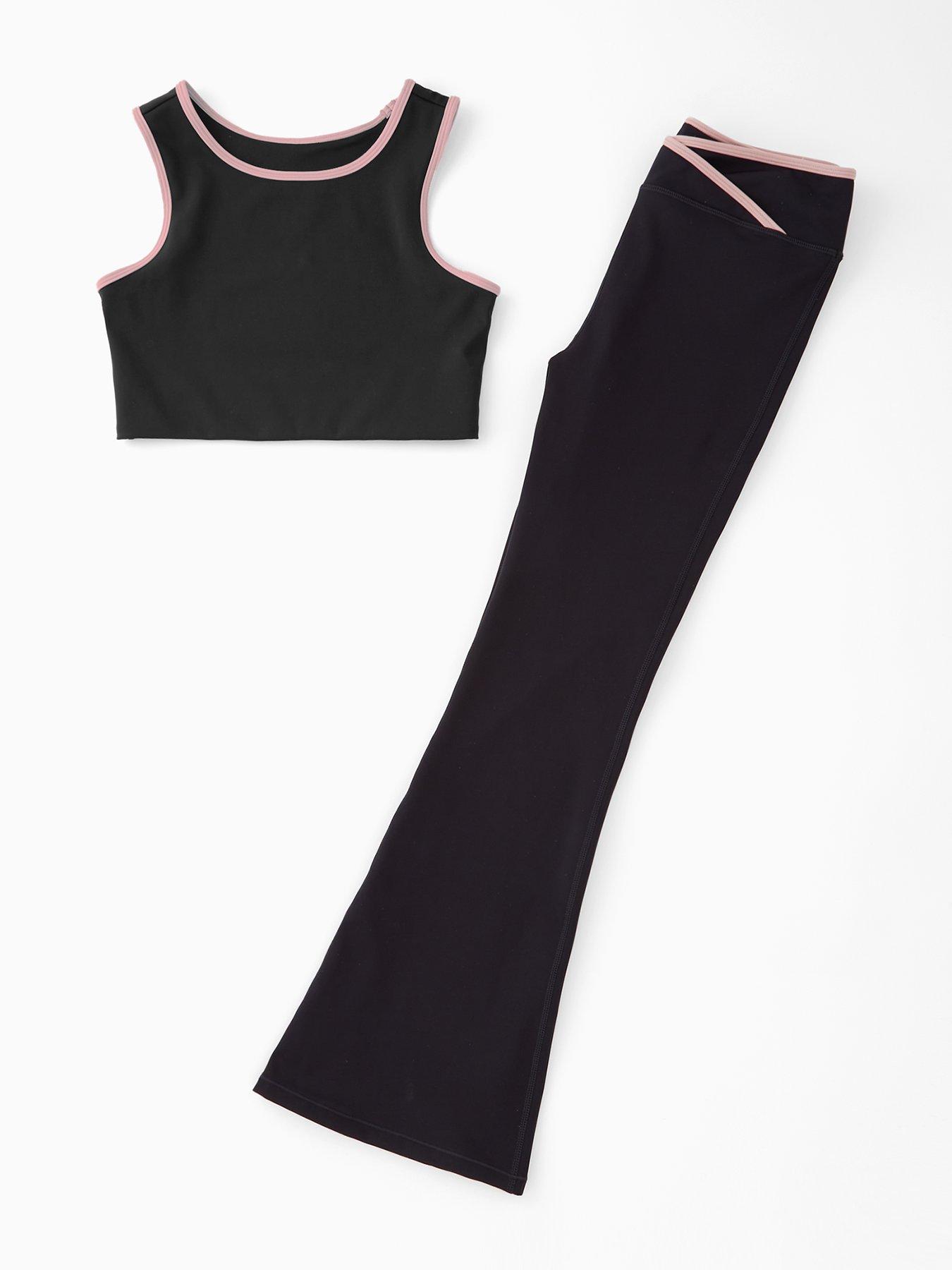 undefined Girls Sports Contrast Tipping Cross Over Leggings And Crop Top - Black
