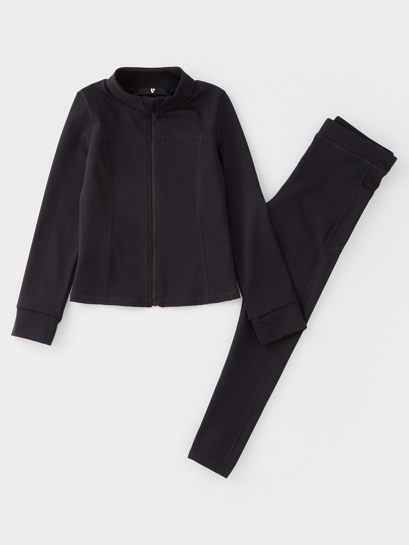 V by Very Girls Sports Legging And Zip Up Top Set - Black