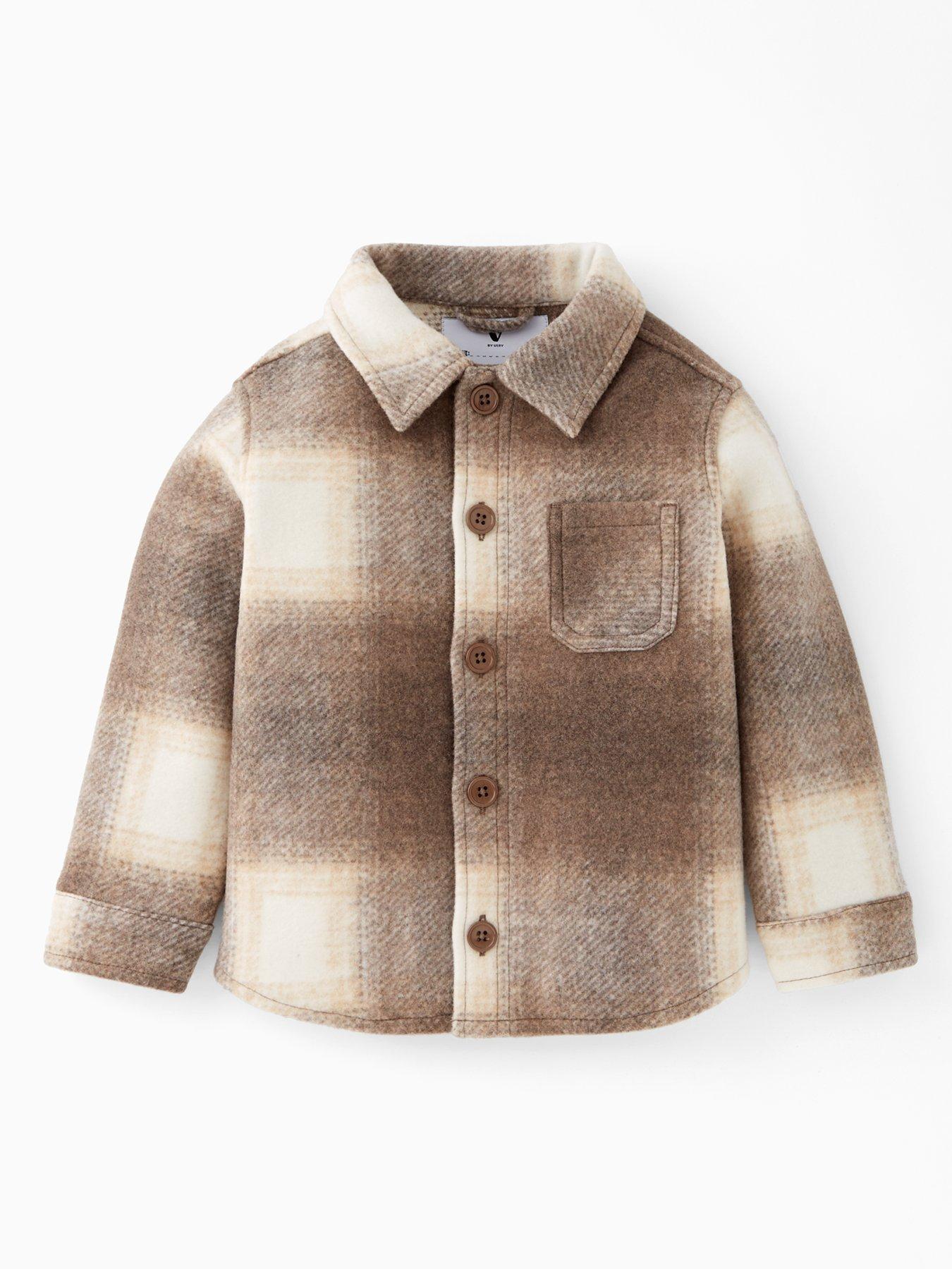 Mini V by Very Boys Checked Button Up Shacket - Brown