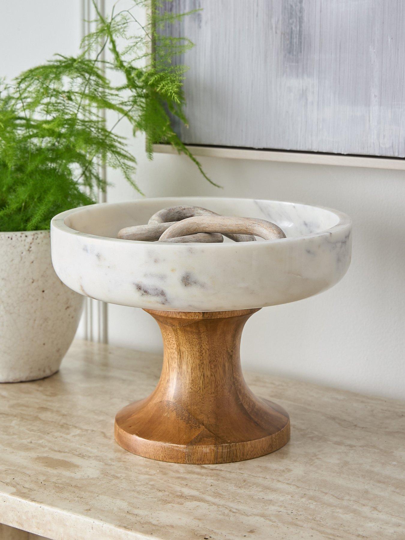 undefined Raised Marble Bowl With Mango Wood Base