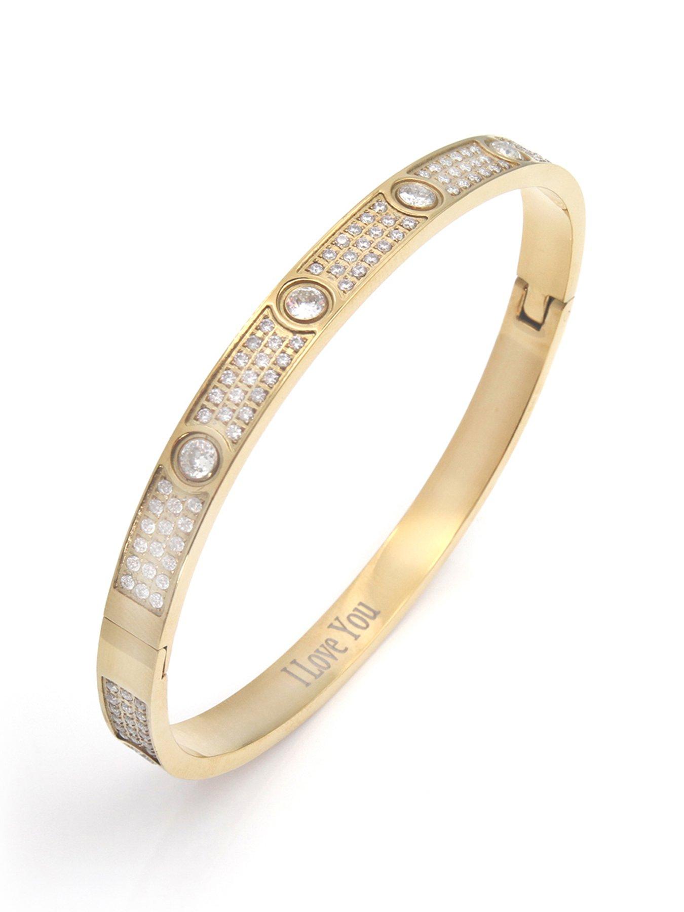 Say It With Full CZ Stone Bangle - Yellow Gold