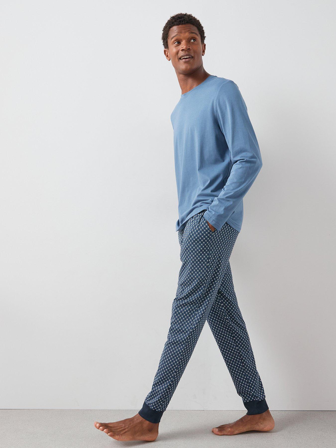 Image 1 of 6 of Very Man Geo Print Long Sleeve Pyjama Set - Navy
