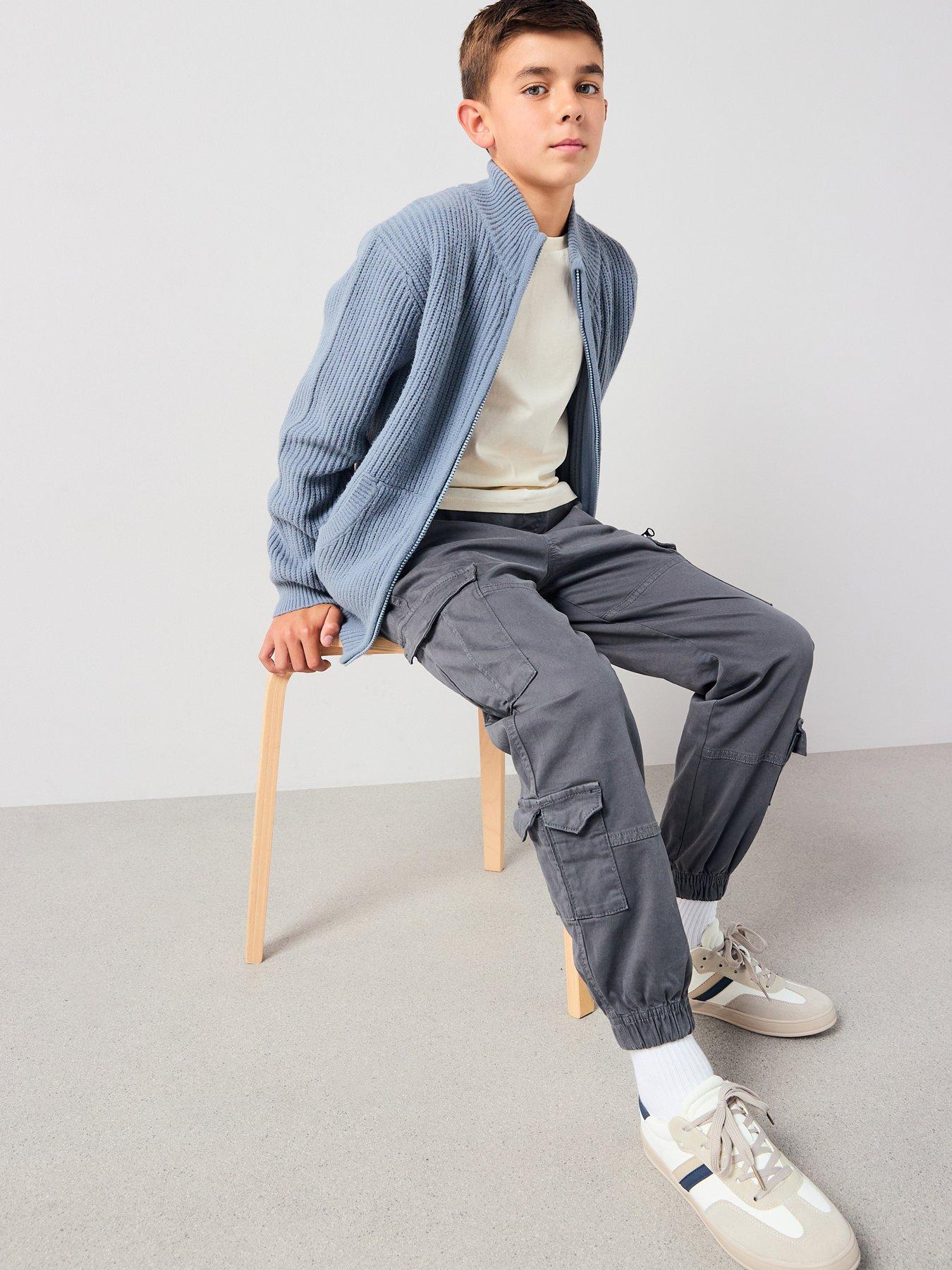 V by Very Boys Zip Through Knitted Cardigan - Navy