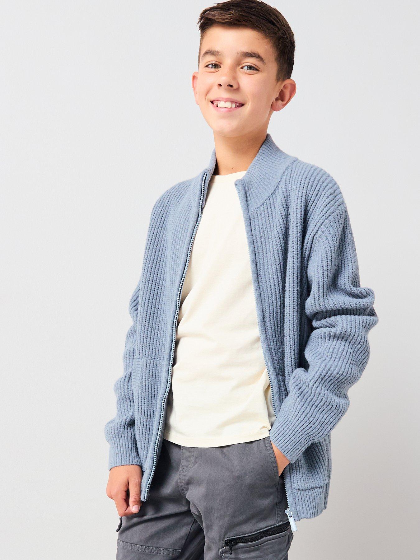 Image 4 of 6 of V by Very Boys Zip Through Knitted Cardigan - Blue