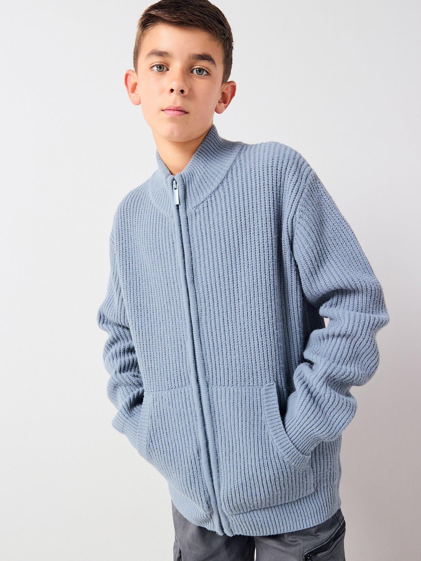 Image 5 of 6 of V by Very Boys Zip Through Knitted Cardigan - Blue