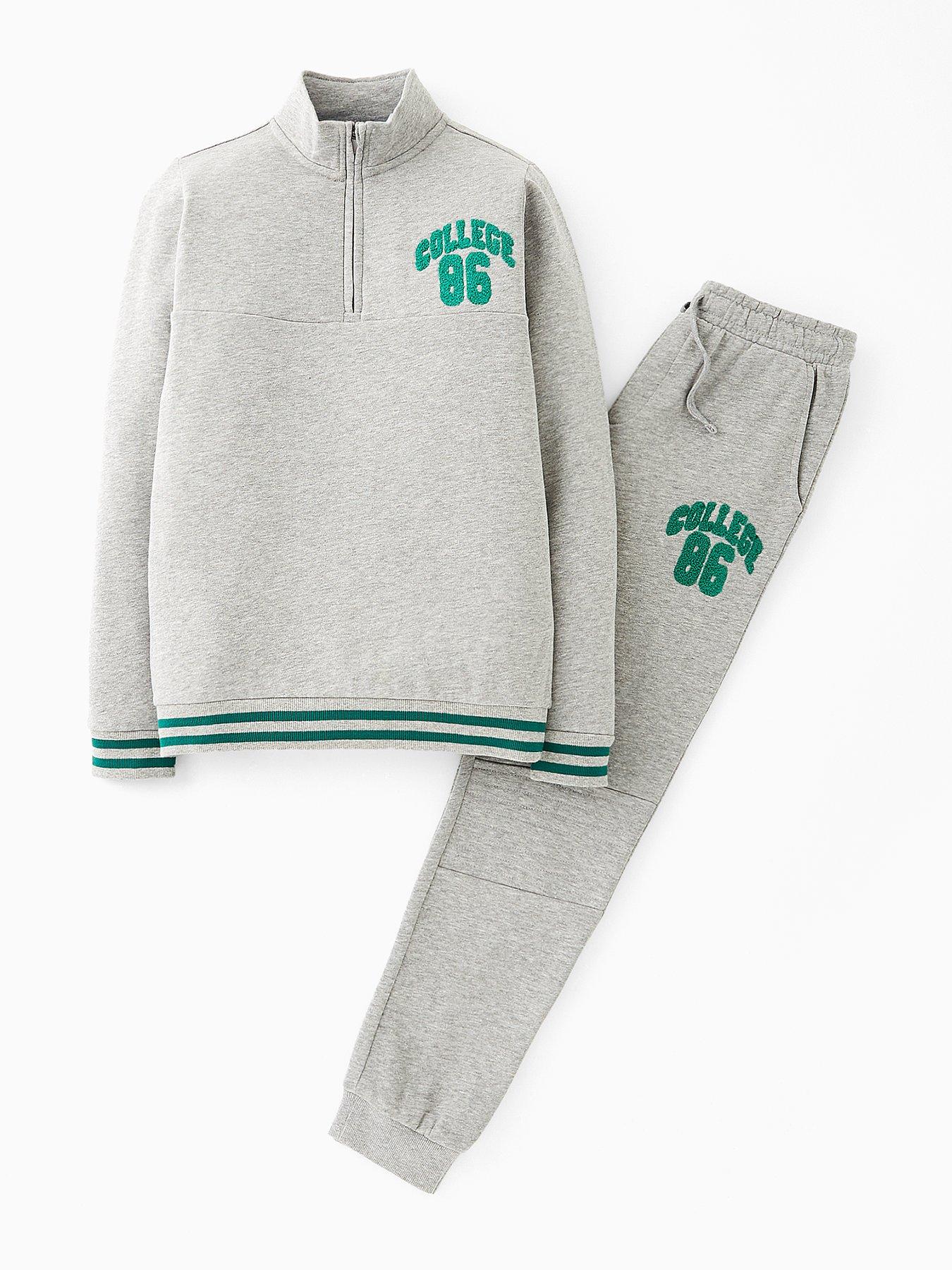 V by Very Boys Varsity Funnel Neck Tracksuit - Grey