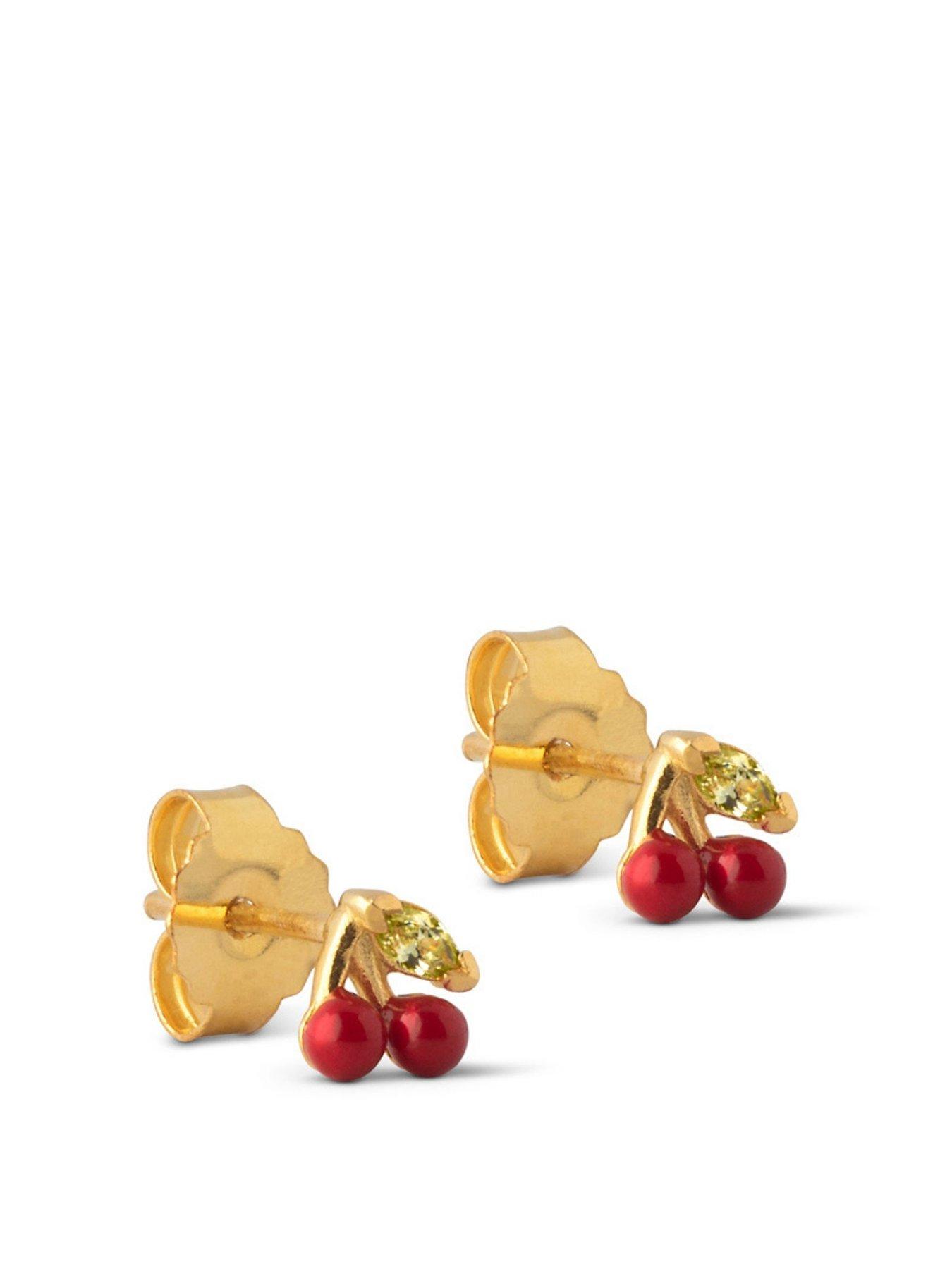undefined Red Cherry Gold Plated Sterling Silver Studs