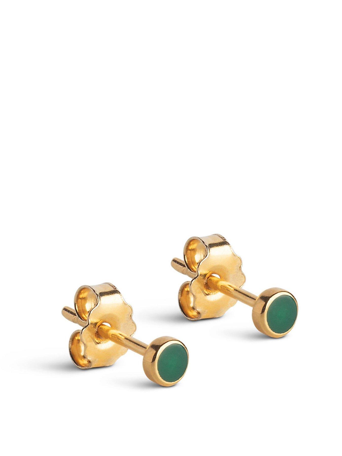 undefined Enamel Petrol Green Dot Gold Plated Sterling Silver Studs