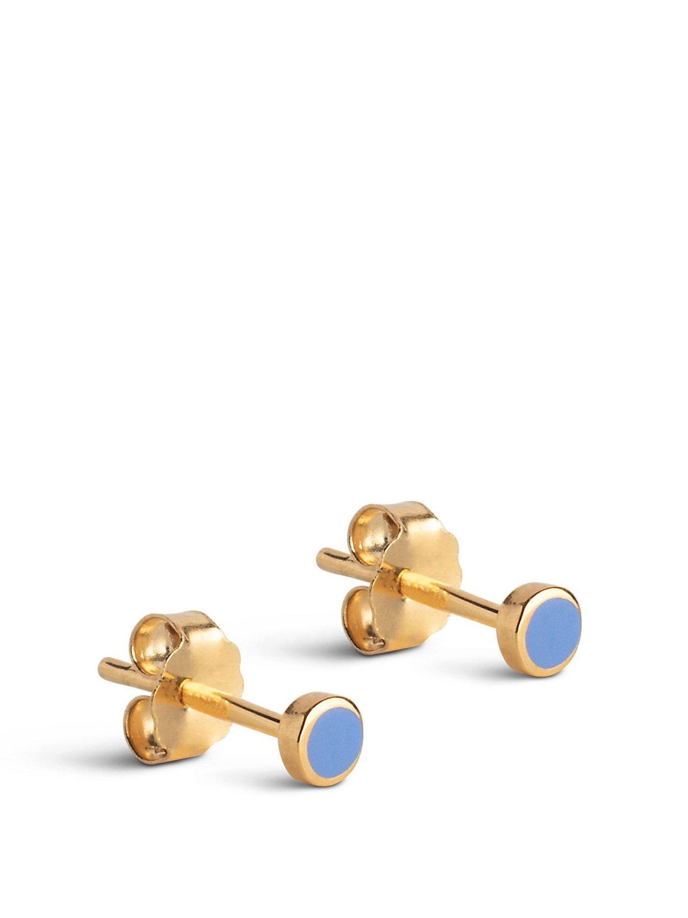 Product photograph of Enamel Copenhagen Enamel Cornflower Dot Gold Plated Sterling Silver Studs from very.co.uk