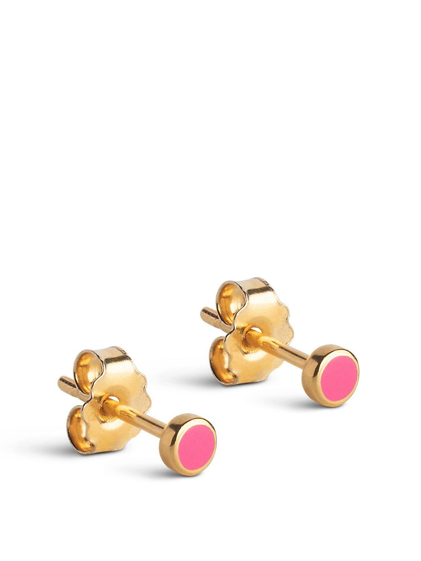 Product photograph of Enamel Copenhagen Enamel Pink Dot Gold Plated Sterling Silver Studs from very.co.uk