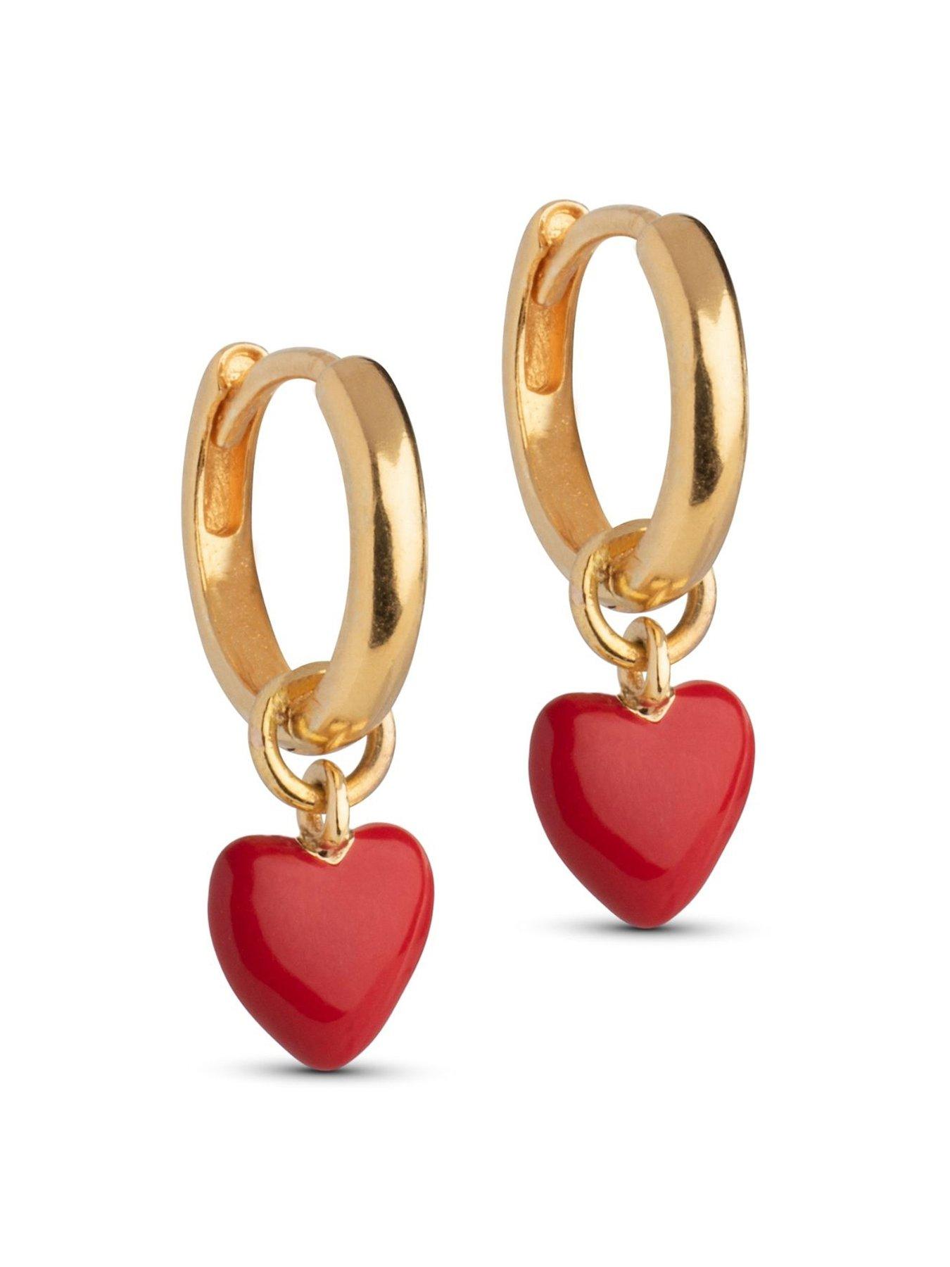 undefined Red Amore Gold Plated Sterling Silver Heart Hoops